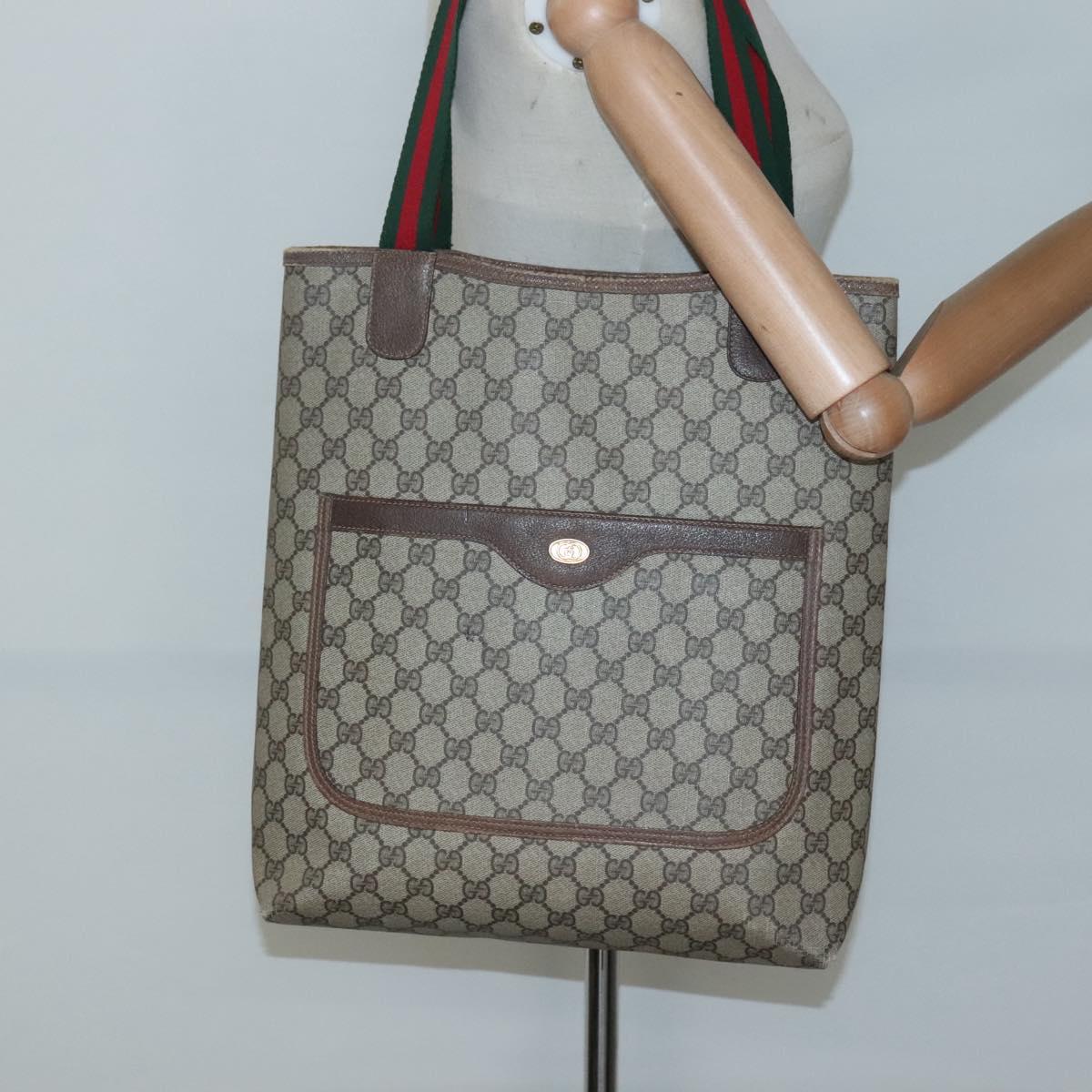 GUCCI GG Supreme Web Sherry Line Tote Bag PVC Beige 39 02 003 Auth th6261