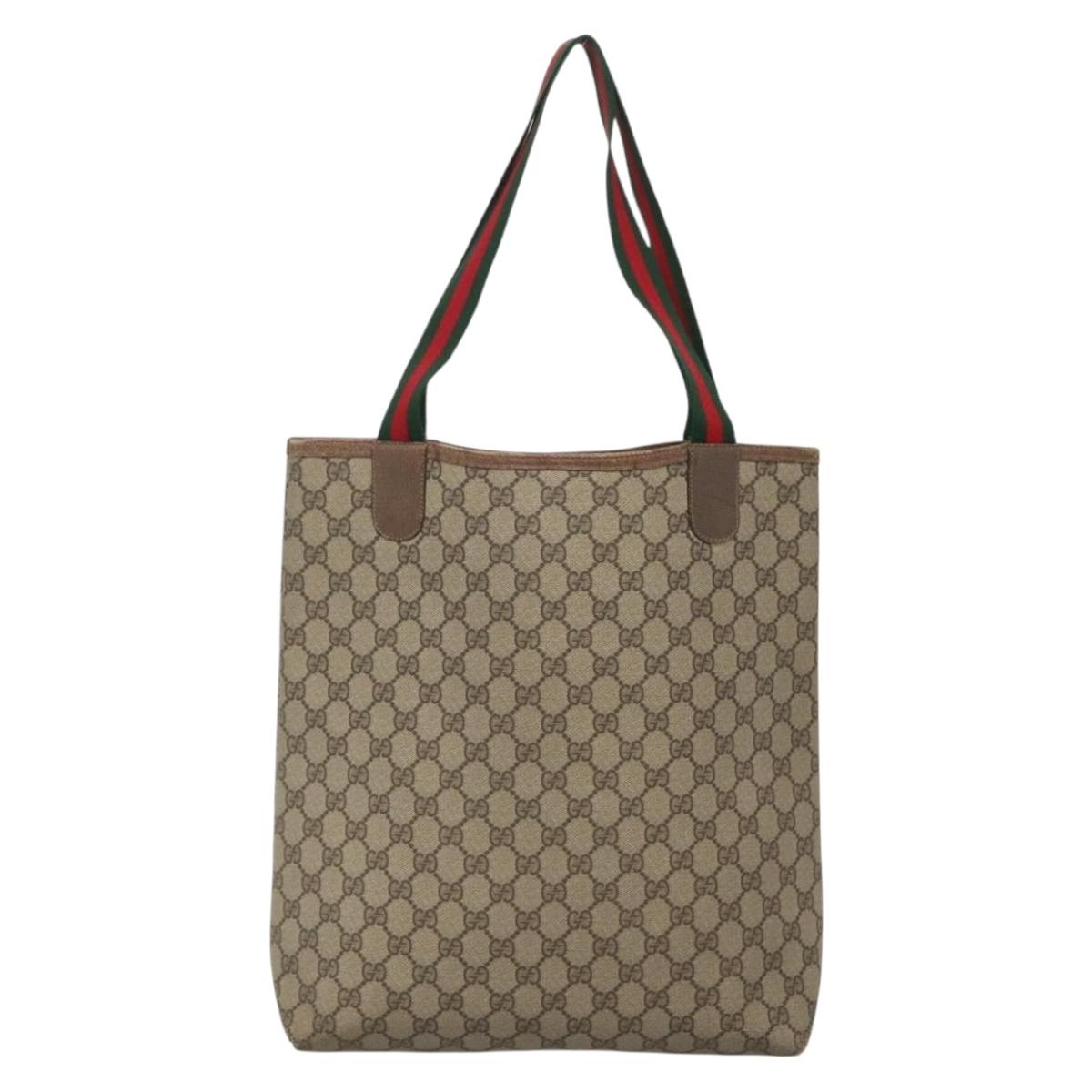 GUCCI GG Supreme Web Sherry Line Tote Bag PVC Beige 39 02 003 Auth th6261
