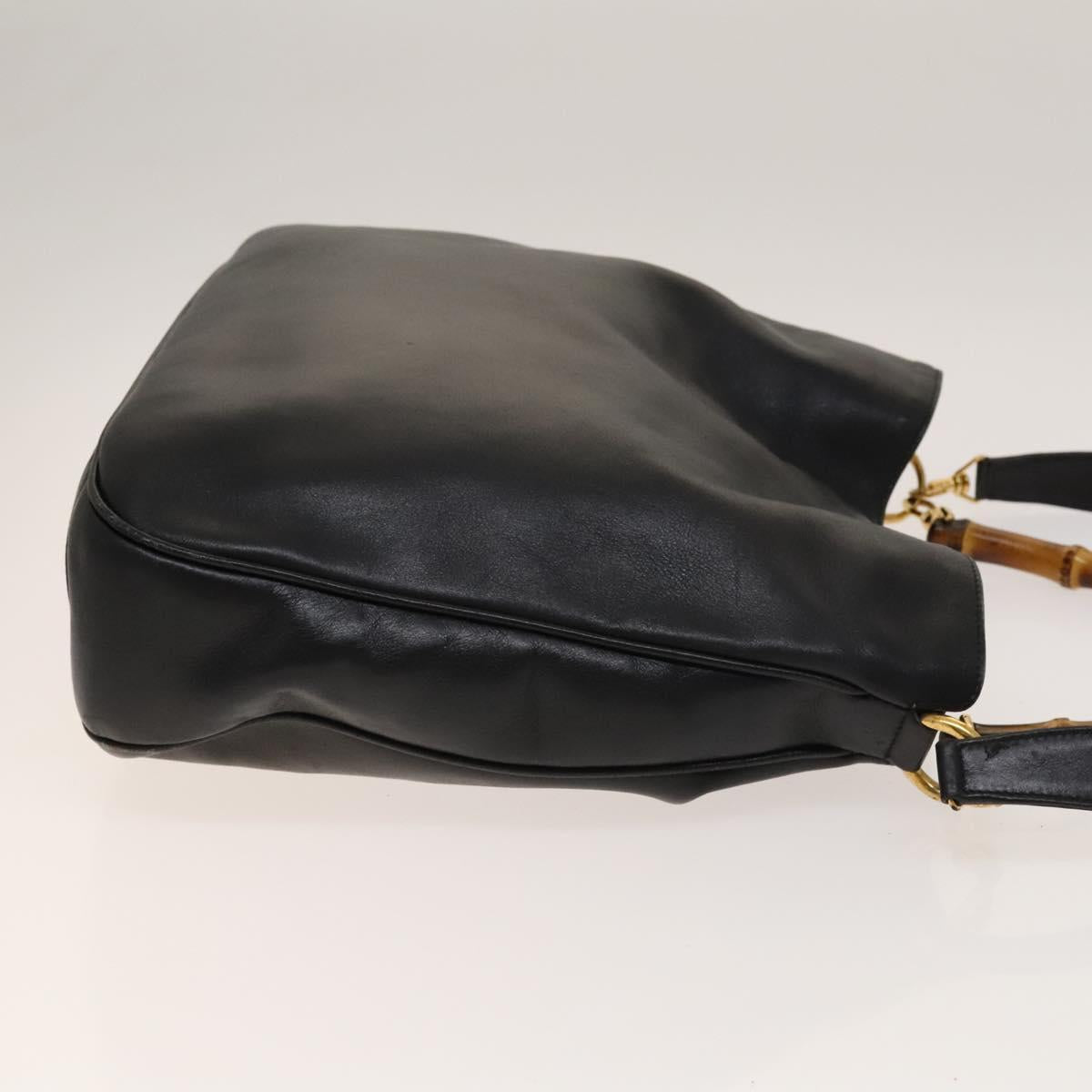 GUCCI Bamboo Hand Bag Leather 2way Black Gold 001 1731 1577 Auth th6271
