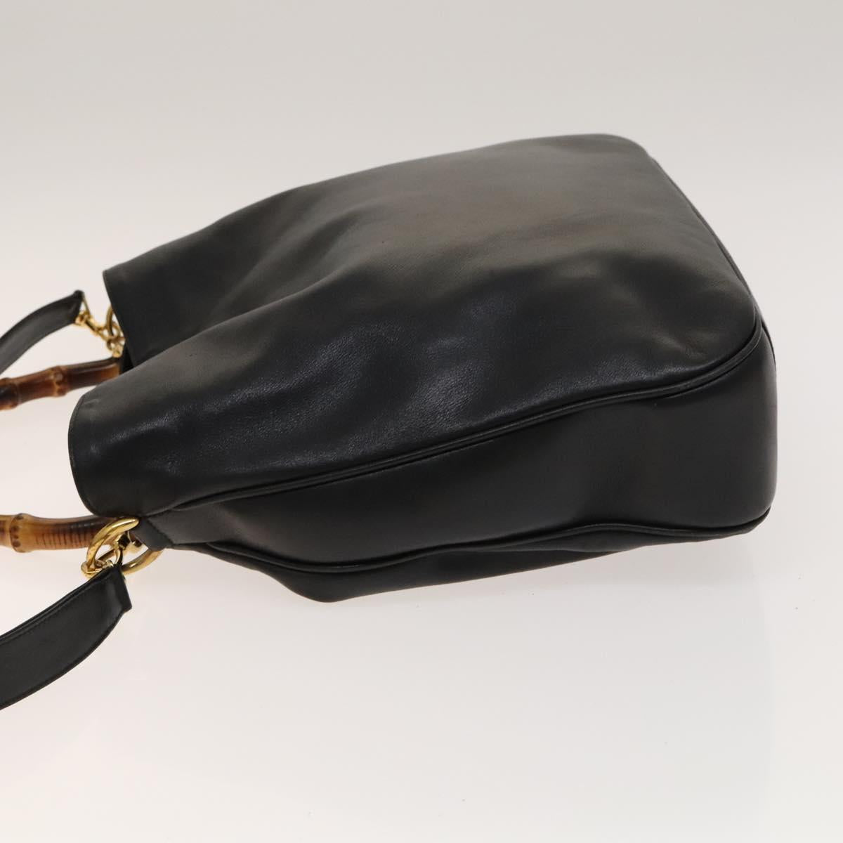 GUCCI Bamboo Hand Bag Leather 2way Black Gold 001 1731 1577 Auth th6271