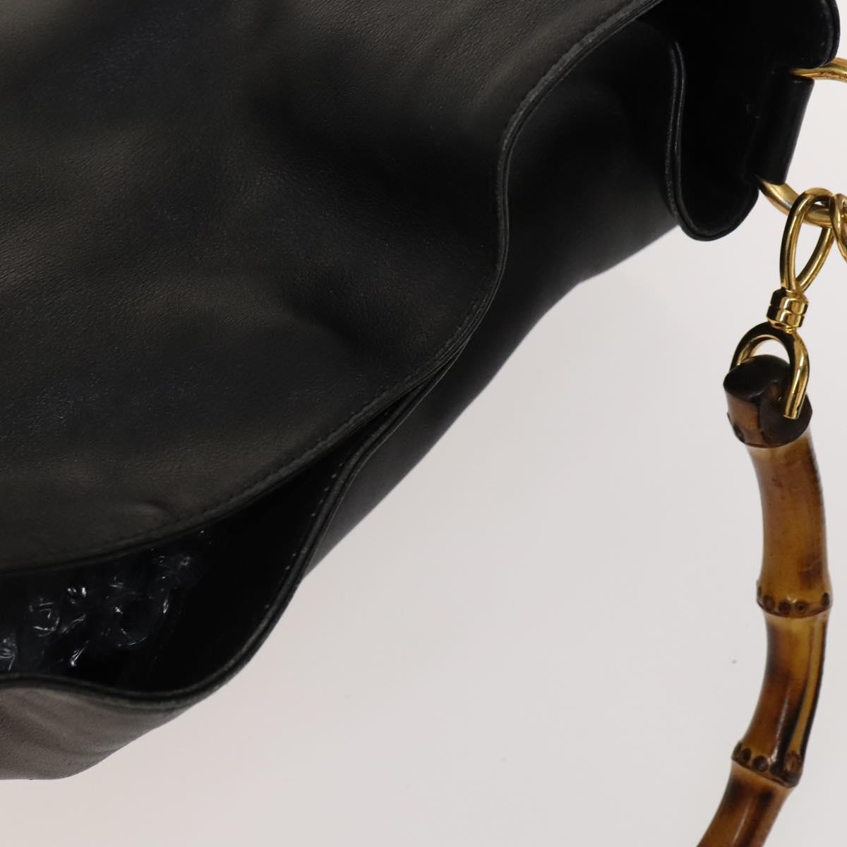 GUCCI Bamboo Hand Bag Leather 2way Black Gold 001 1731 1577 Auth th6271