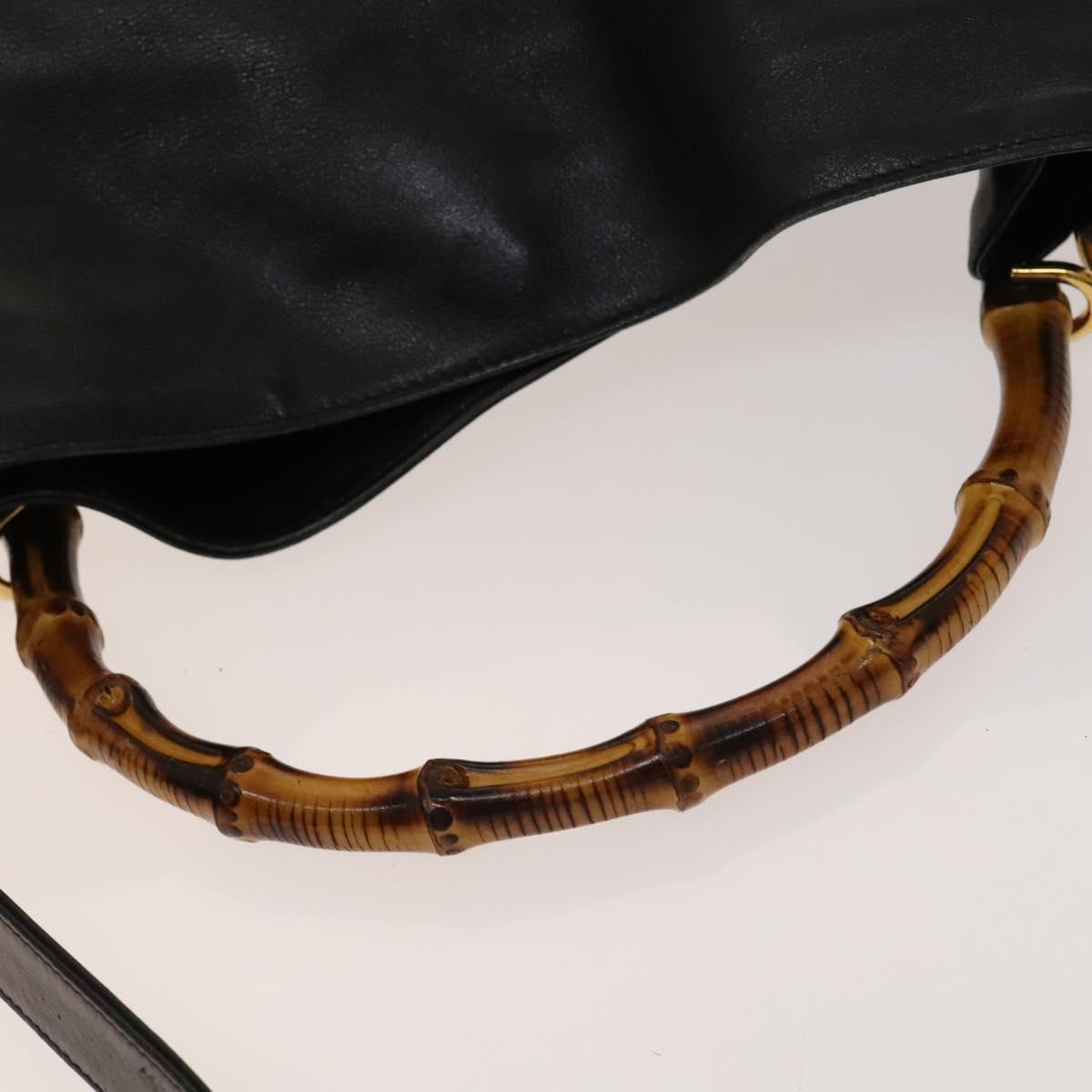 GUCCI Bamboo Hand Bag Leather 2way Black Gold 001 1731 1577 Auth th6271