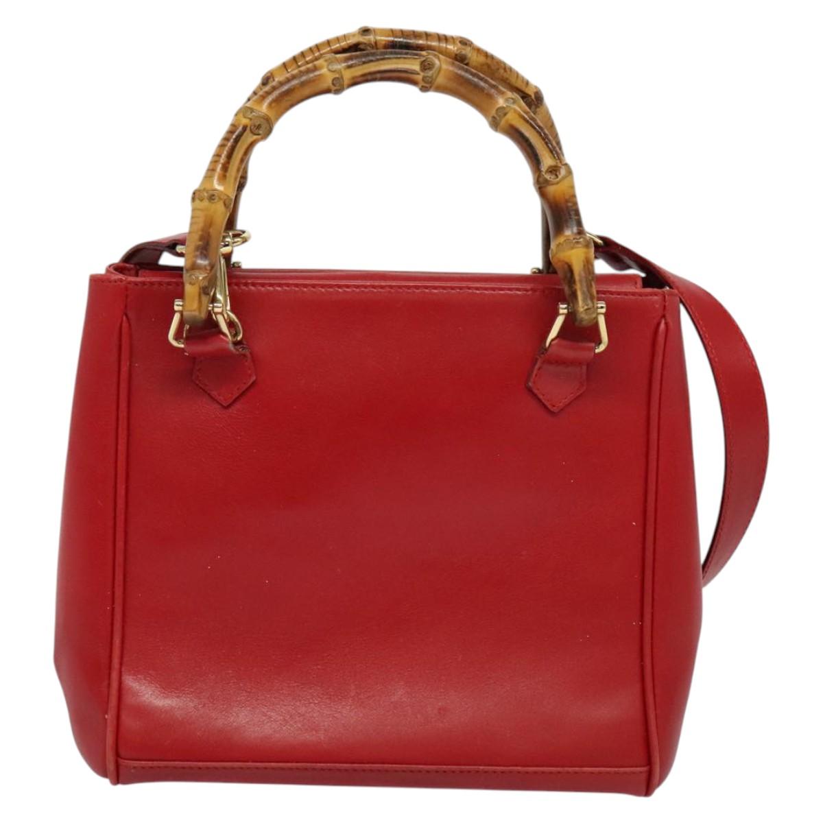 GUCCI Bamboo Web Sherry Line Hand Bag Leather Red Gold 000 122 0316 Auth th6277