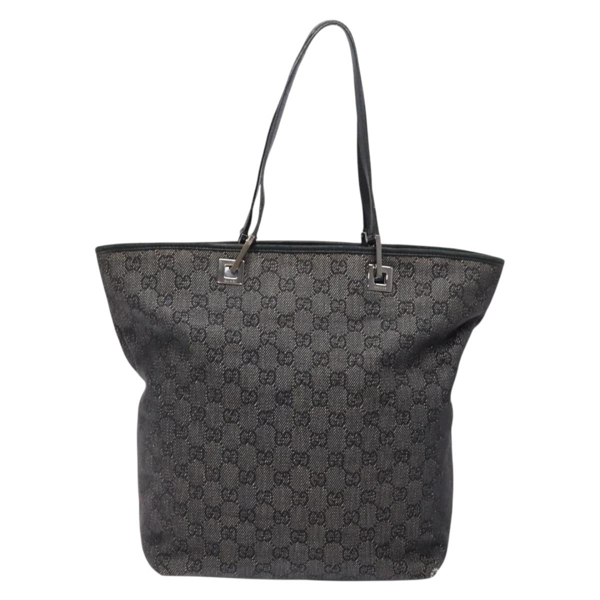GUCCI GG Canvas Tote Bag Black Silver 31243 Auth th6279