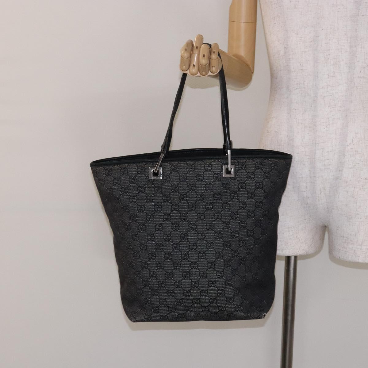 GUCCI GG Canvas Tote Bag Black Silver 31243 Auth th6279