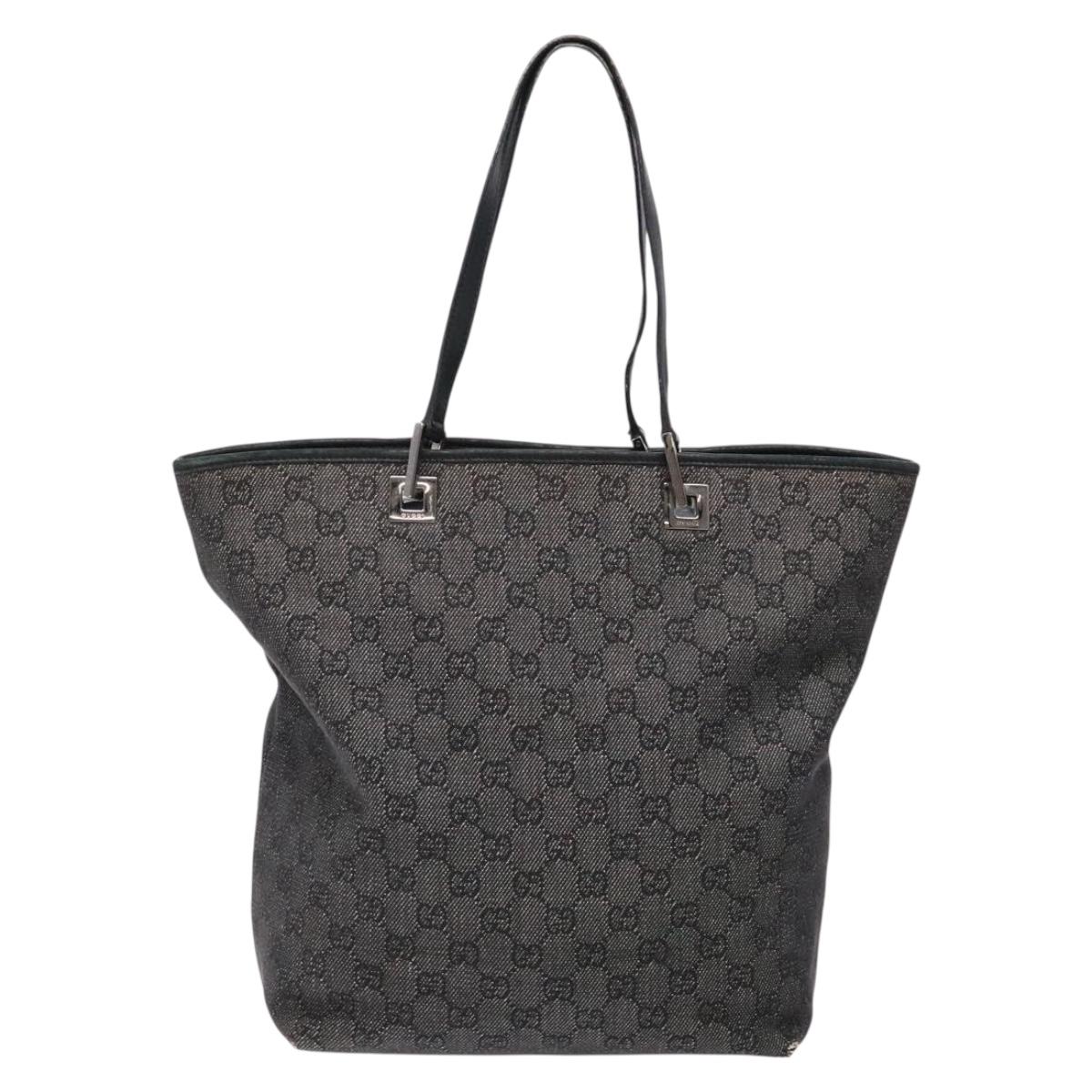 GUCCI GG Canvas Tote Bag Black Silver 31243 Auth th6279