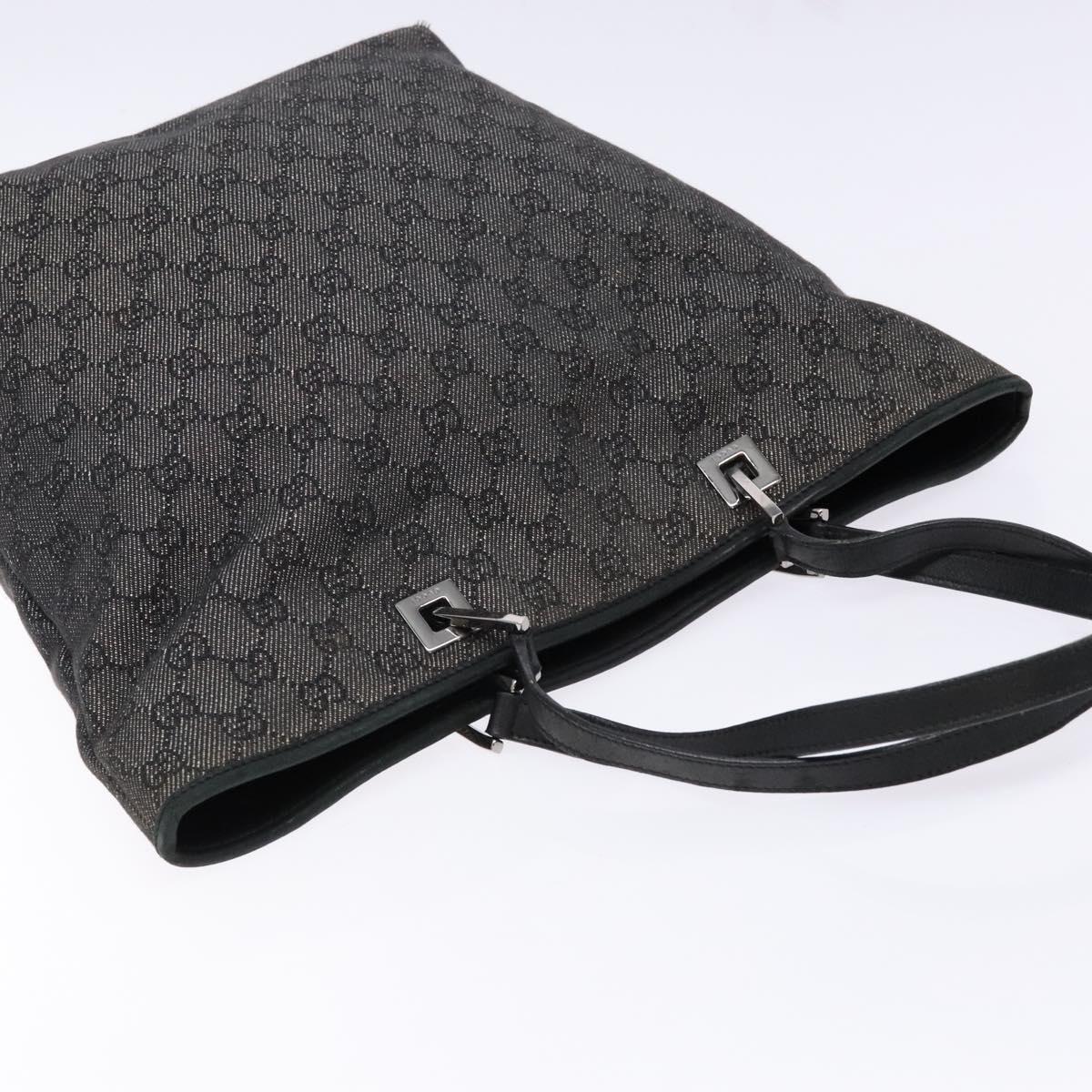 GUCCI GG Canvas Tote Bag Black Silver 31243 Auth th6279