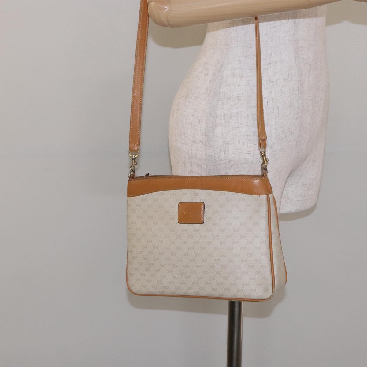 GUCCI Micro GG Supreme Shoulder Bag PVC White Gold Auth th6280