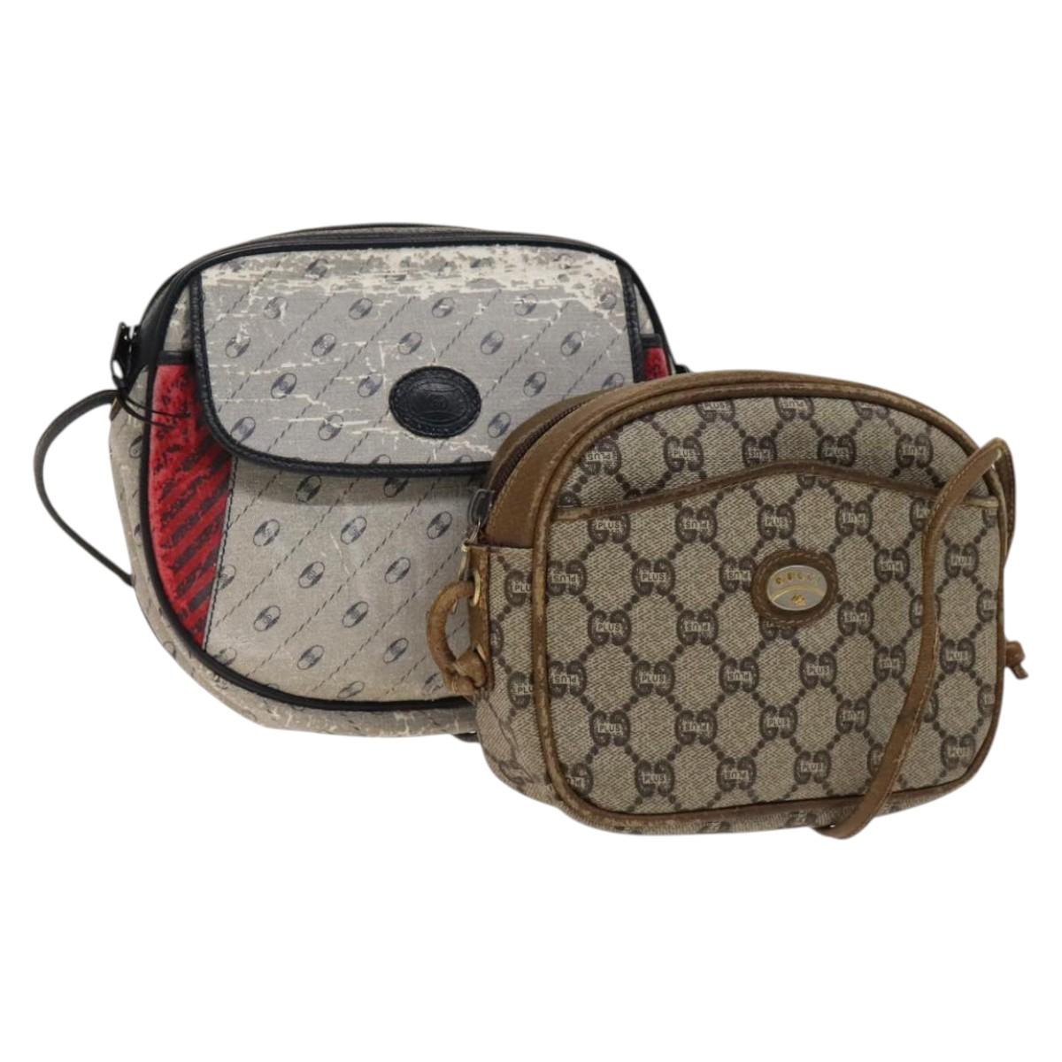 GUCCI GG Plus Supreme Shoulder Bag PVC 2Set Navy Beige gold Auth th6282