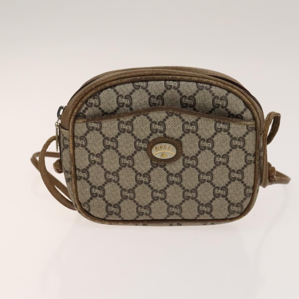 GUCCI GG Plus Supreme Shoulder Bag PVC 2Set Navy Beige gold Auth th6282