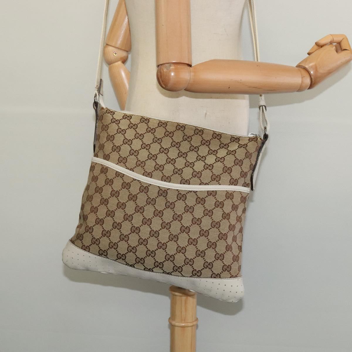 GUCCI GG Canvas Shoulder Bag Beige Silver 145857 Auth th6308