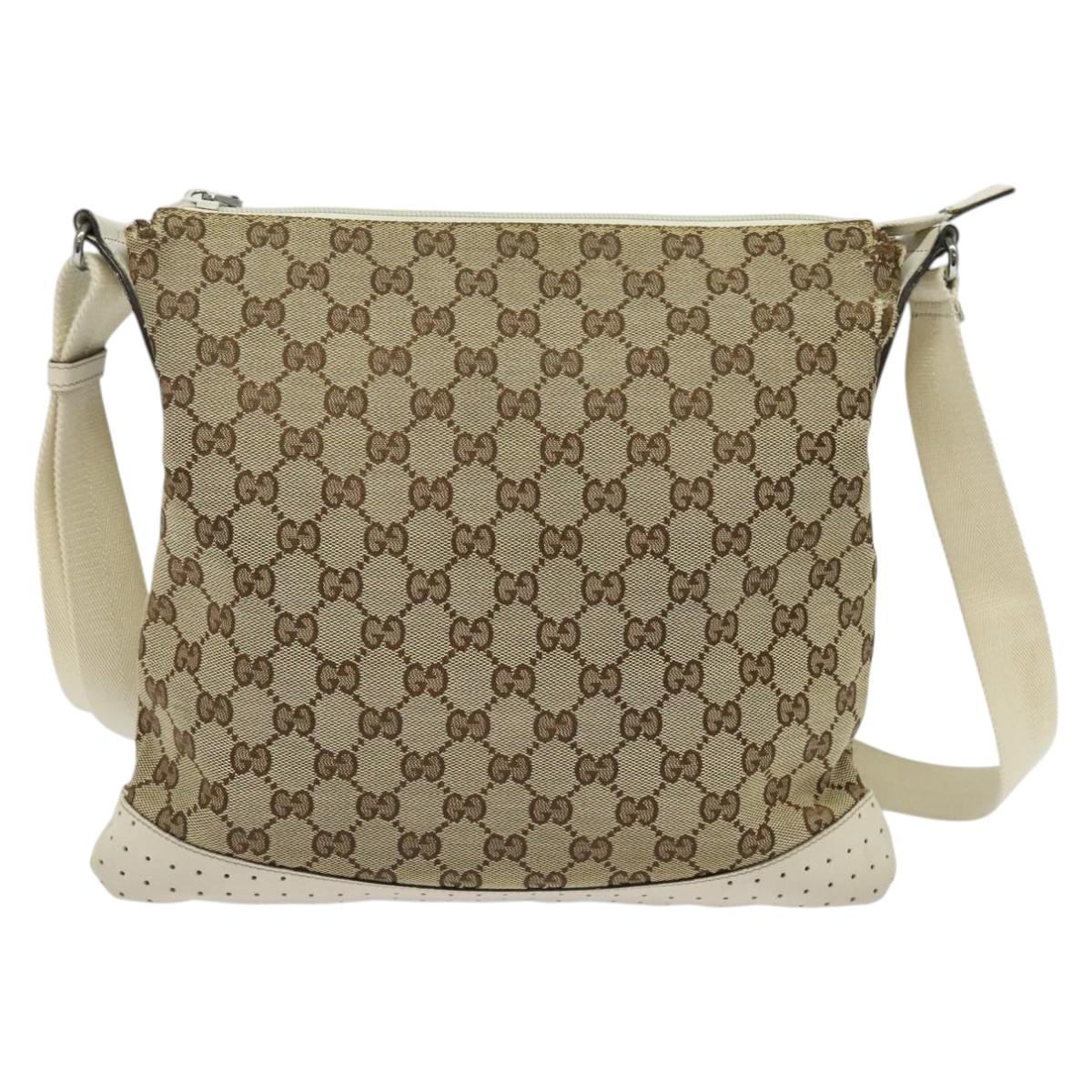 GUCCI GG Canvas Shoulder Bag Beige Silver 145857 Auth th6308