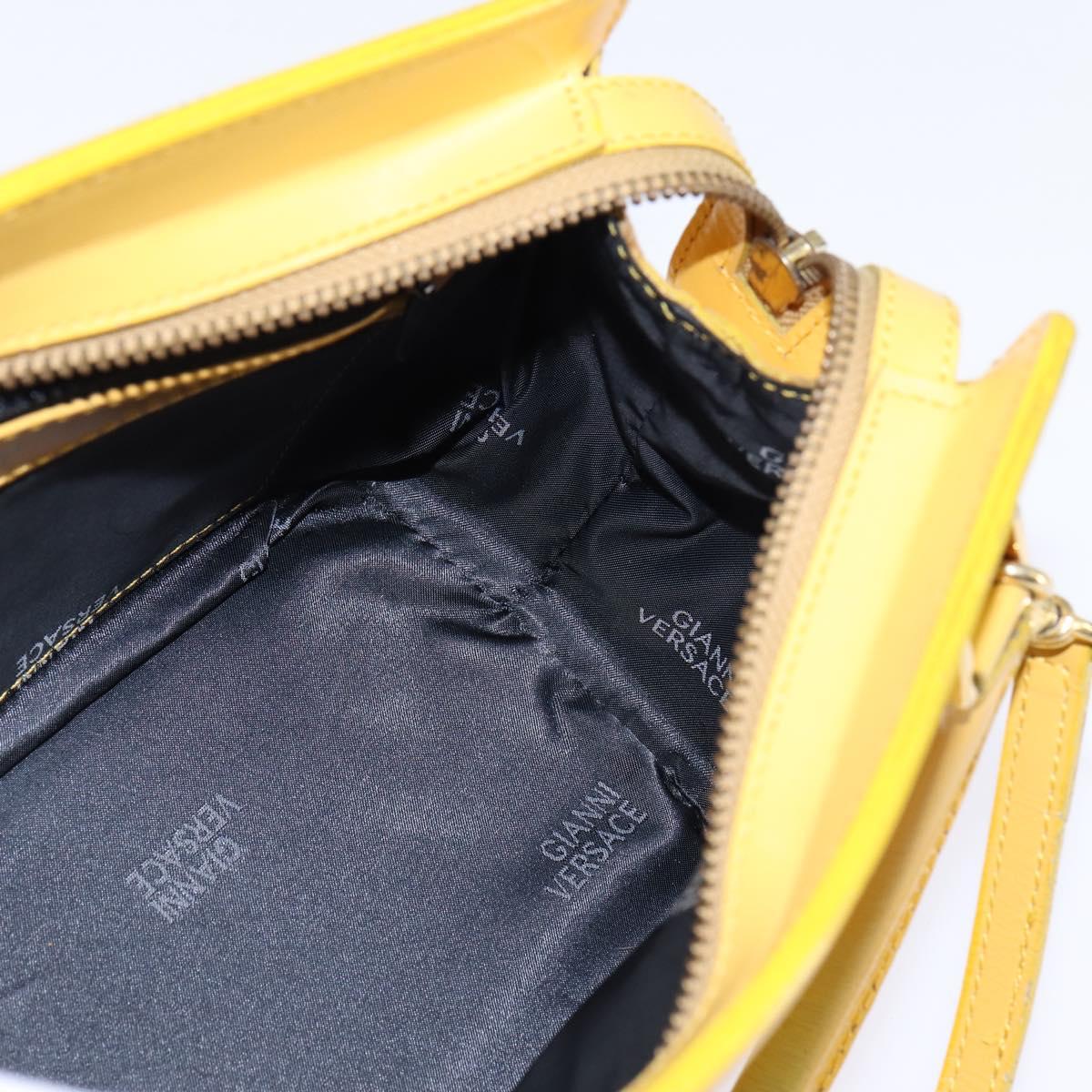 Gianni Versace Hand Bag Leather 2way Yellow Gold Auth th6323