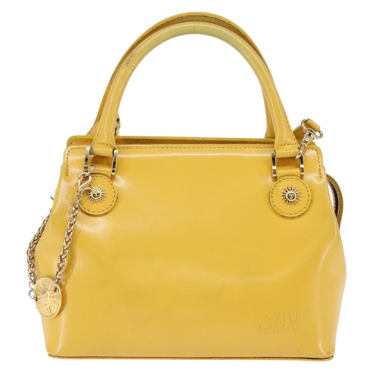 Gianni Versace Hand Bag Leather 2way Yellow Gold Auth th6323