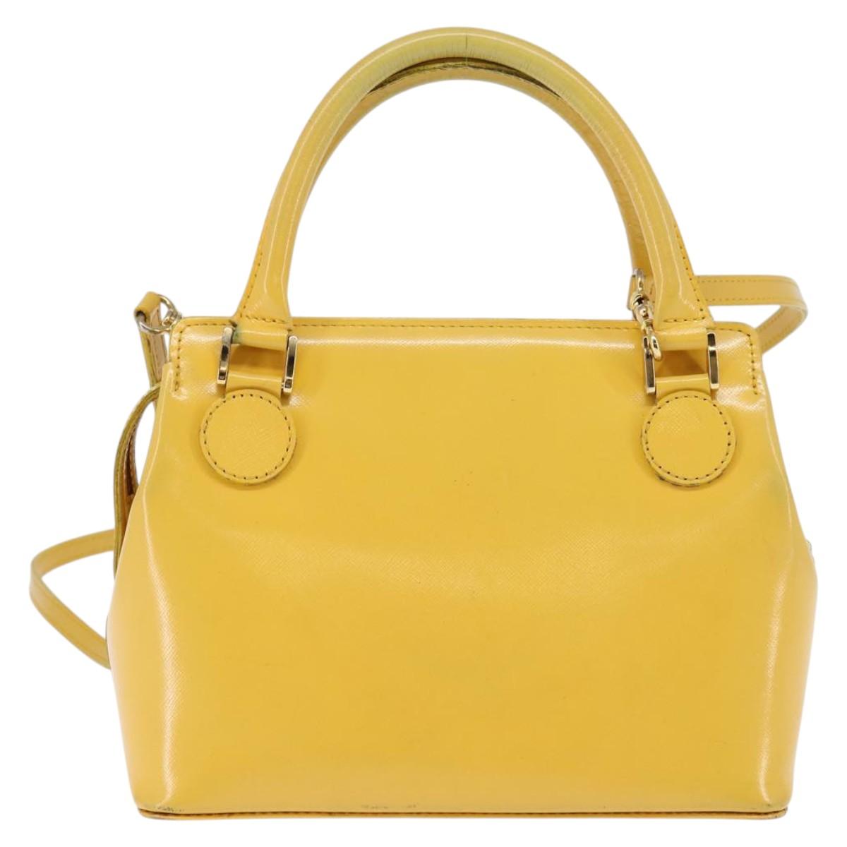 Gianni Versace Hand Bag Leather 2way Yellow Gold Auth th6323