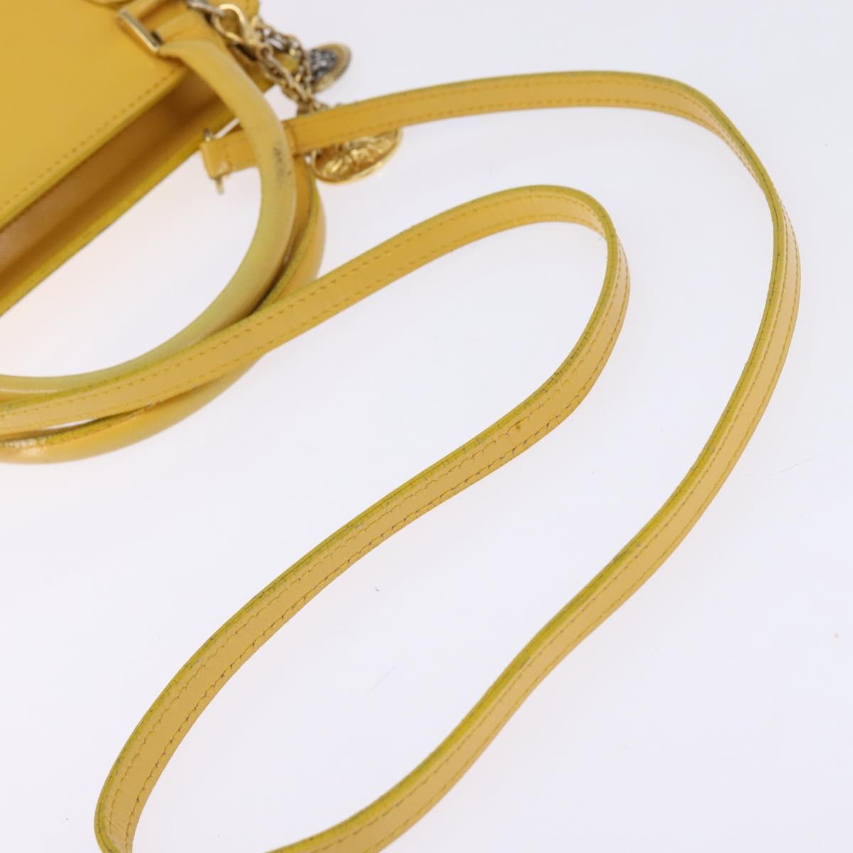 Gianni Versace Hand Bag Leather 2way Yellow Gold Auth th6323