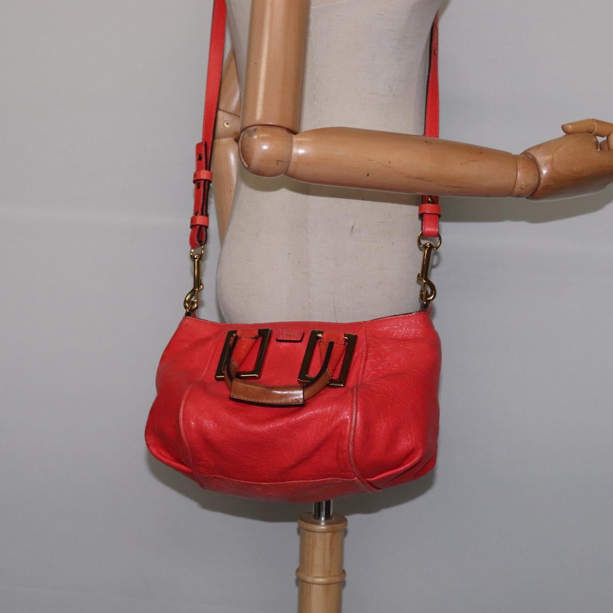 Chloe Etel Hand Bag Leather 2way Red Gold Auth th6324