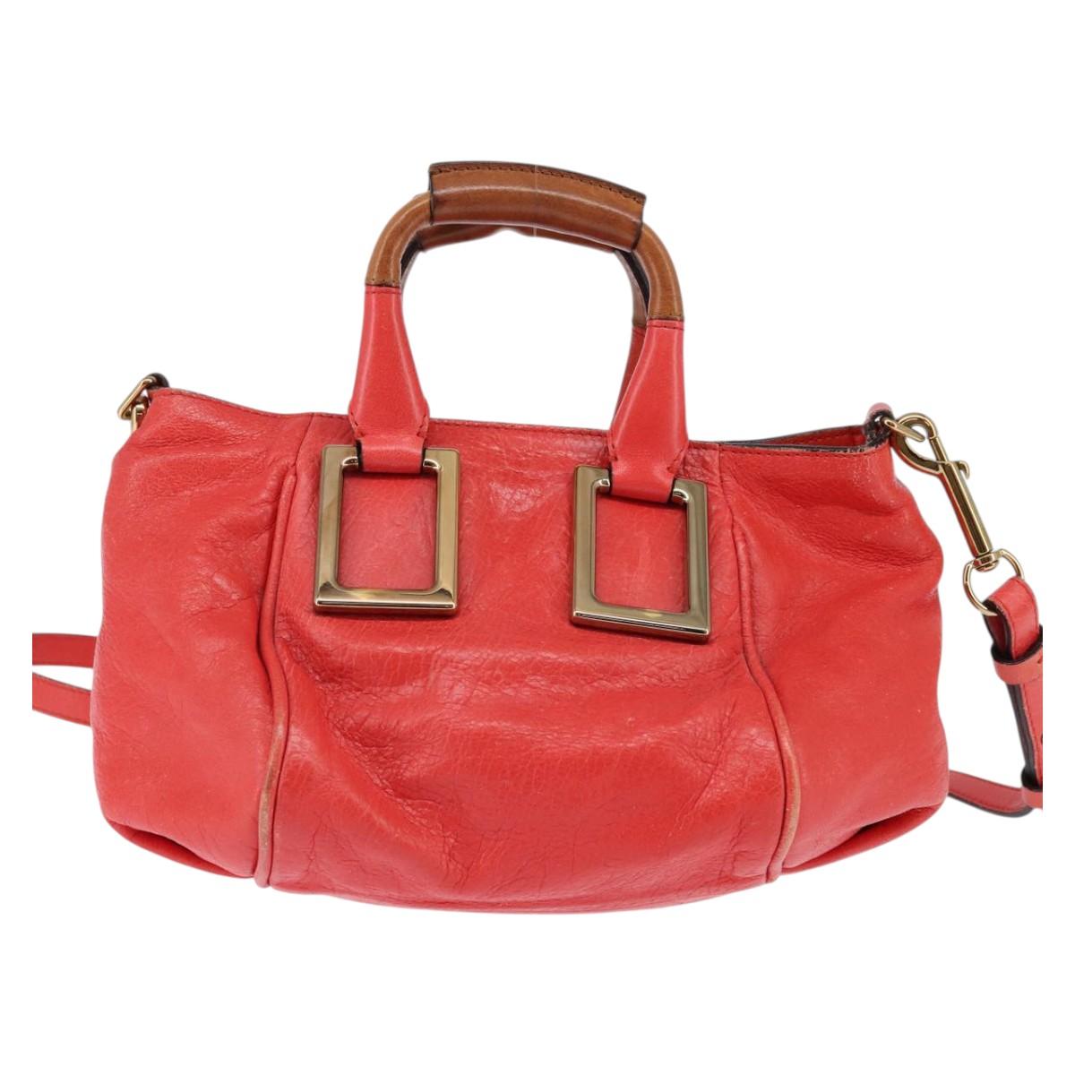 Chloe Etel Hand Bag Leather 2way Red Gold Auth th6324