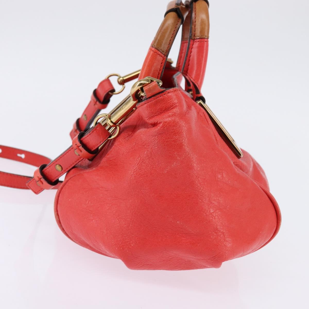 Chloe Etel Hand Bag Leather 2way Red Gold Auth th6324