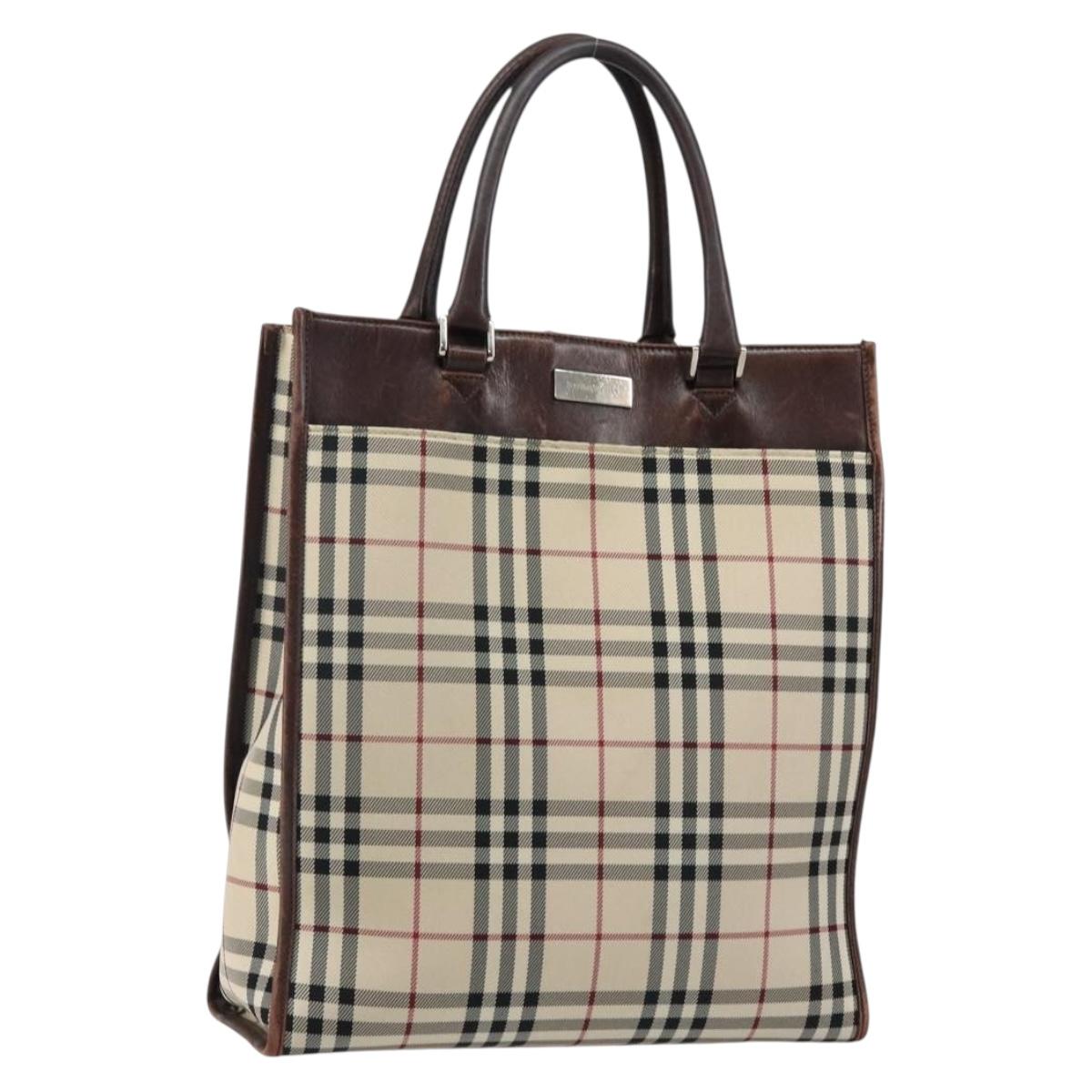 BURBERRY Nova Check Hand Bag Canvas Beige Silver Auth th6326