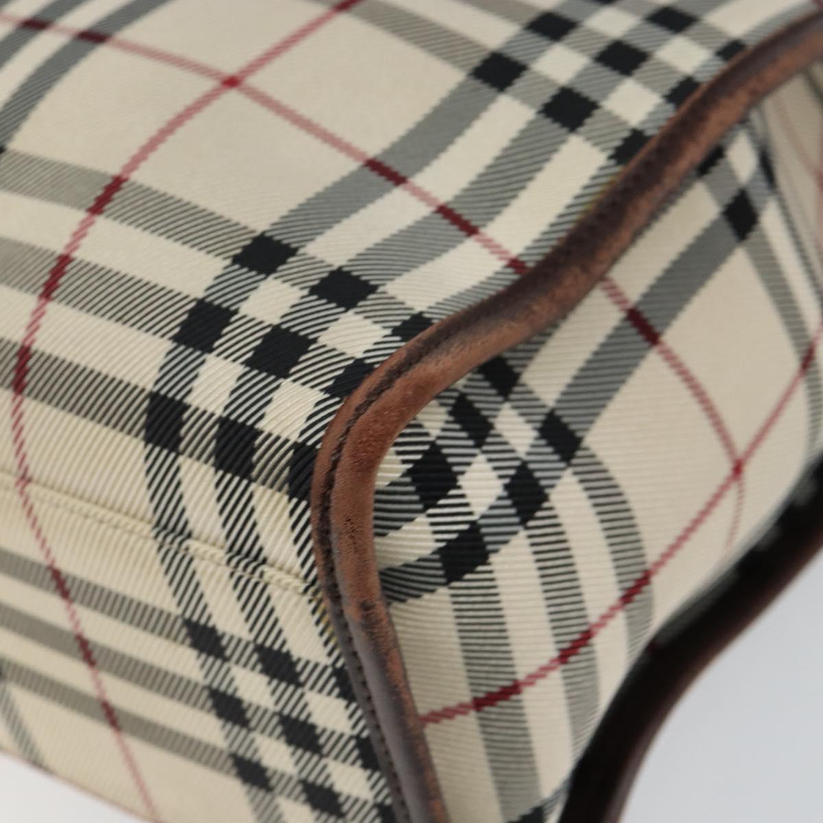 BURBERRY Nova Check Hand Bag Canvas Beige Silver Auth th6326