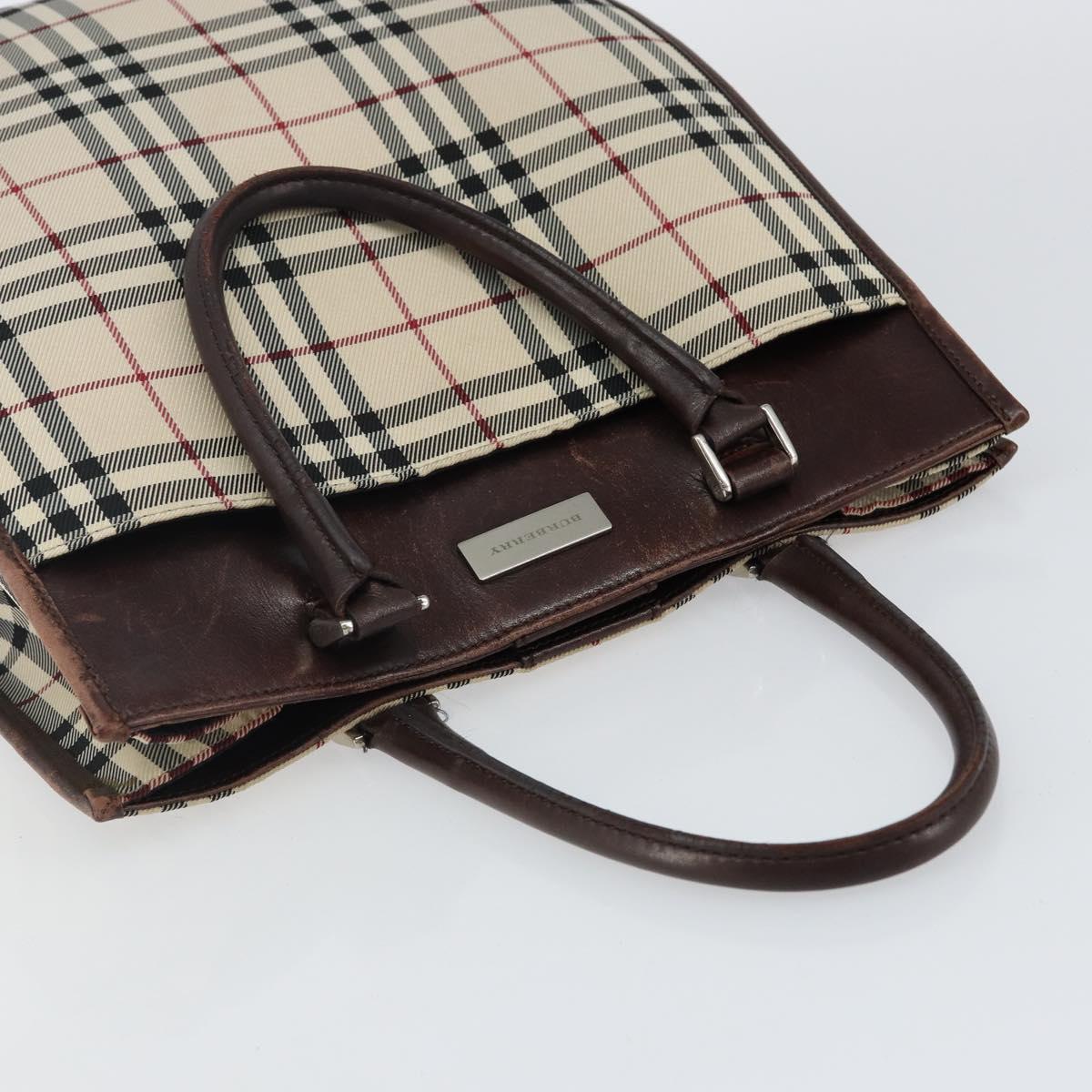 BURBERRY Nova Check Hand Bag Canvas Beige Silver Auth th6326