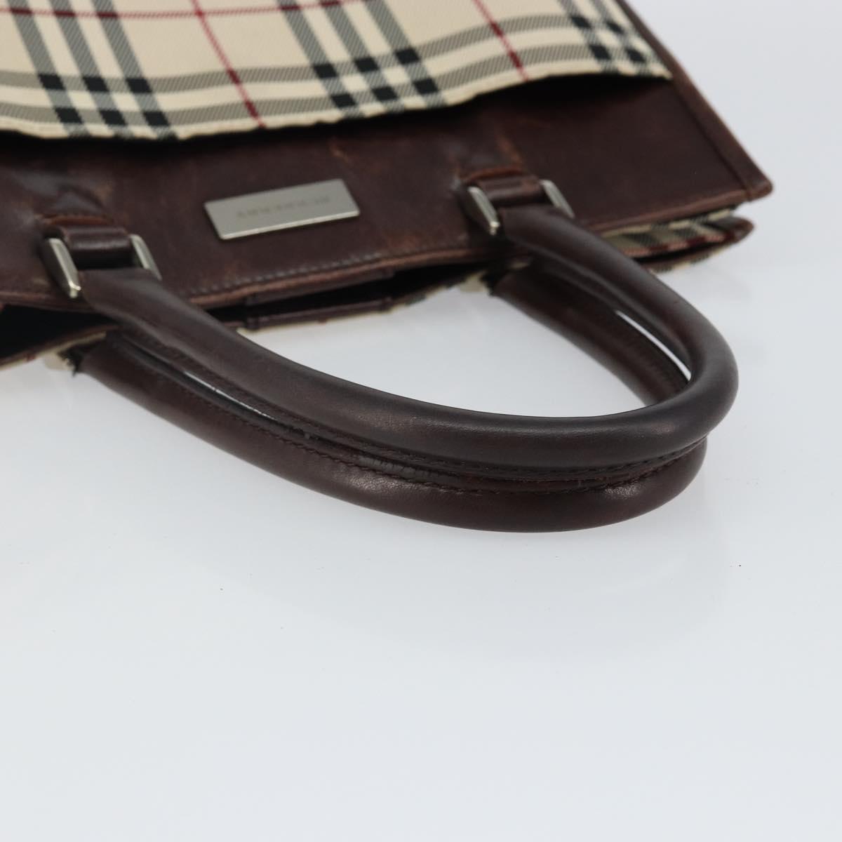 BURBERRY Nova Check Hand Bag Canvas Beige Silver Auth th6326