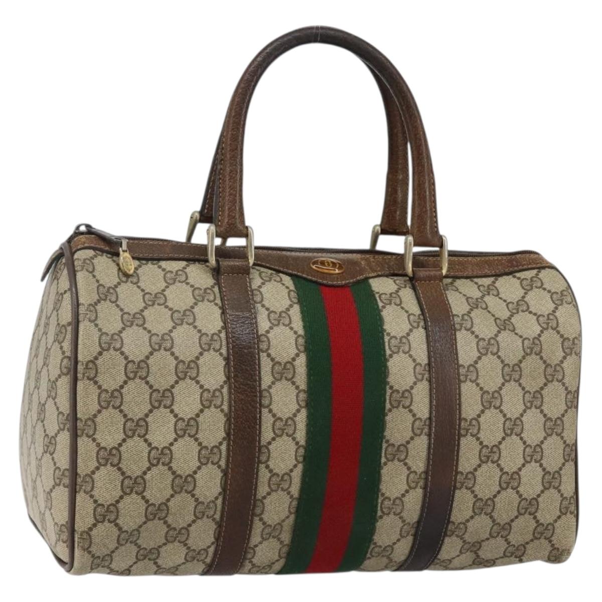 GUCCI GG Supreme Web Sherry Line Boston Bag PVC Beige 012 3842 58 Auth th6329
