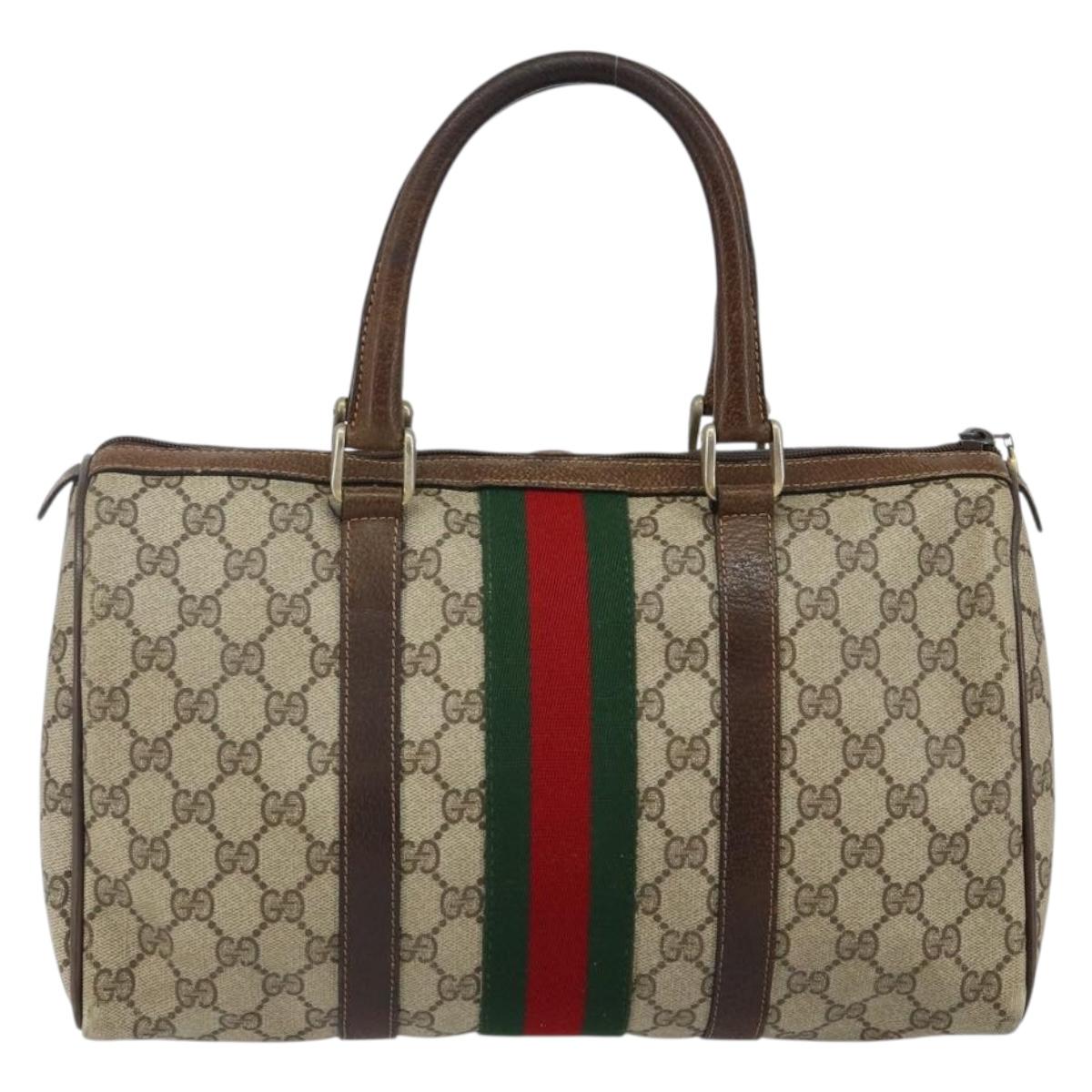 GUCCI GG Supreme Web Sherry Line Boston Bag PVC Beige 012 3842 58 Auth th6329