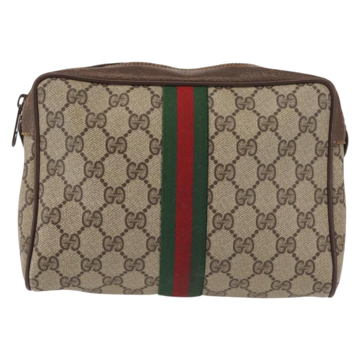 GUCCI GG Supreme Web Sherry Line Clutch Bag PVC Beige 156 01 012 Auth th6330