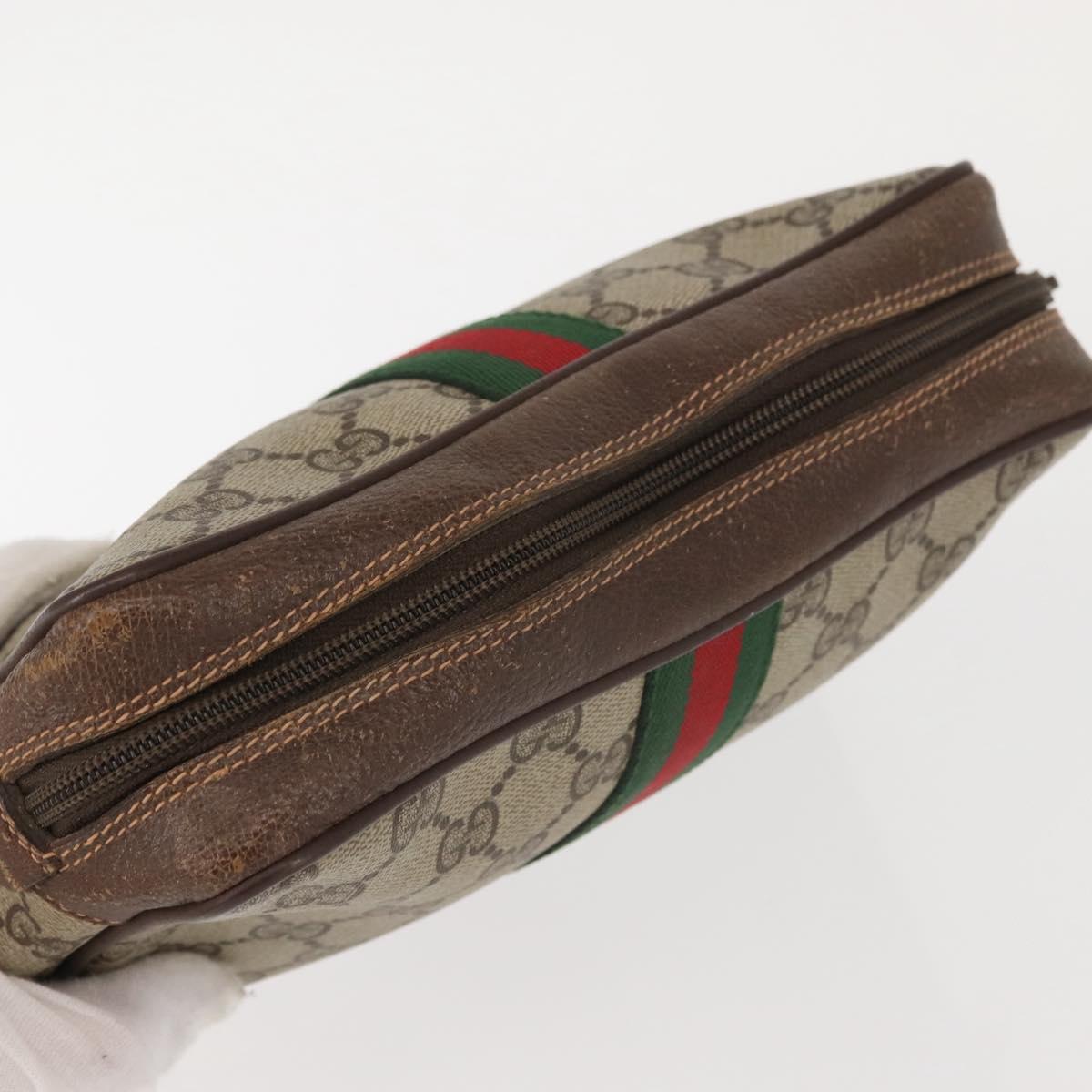 GUCCI GG Supreme Web Sherry Line Clutch Bag PVC Beige 156 01 012 Auth th6330