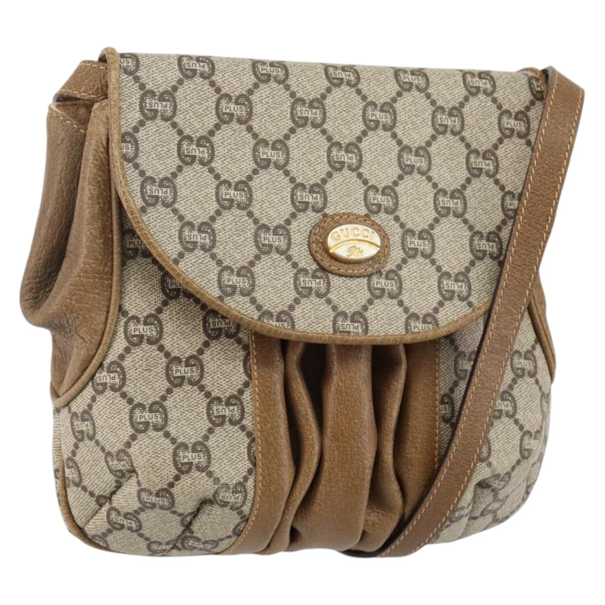 GUCCI GG Plus Supreme Shoulder Bag PVC Leather Beige Gold Auth th6331