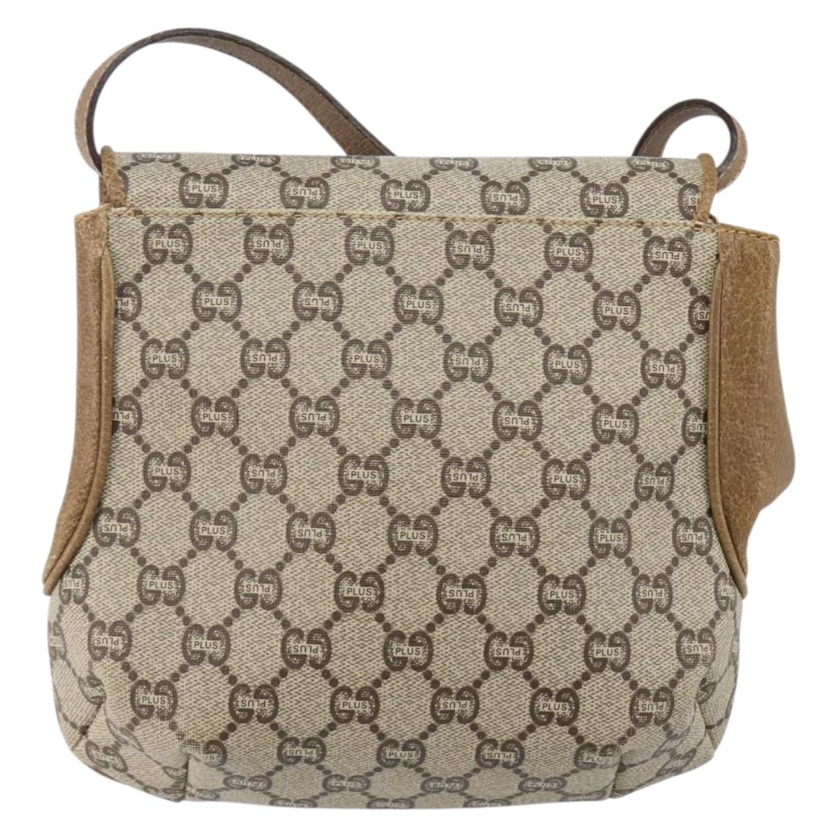 GUCCI GG Plus Supreme Shoulder Bag PVC Leather Beige Gold Auth th6331