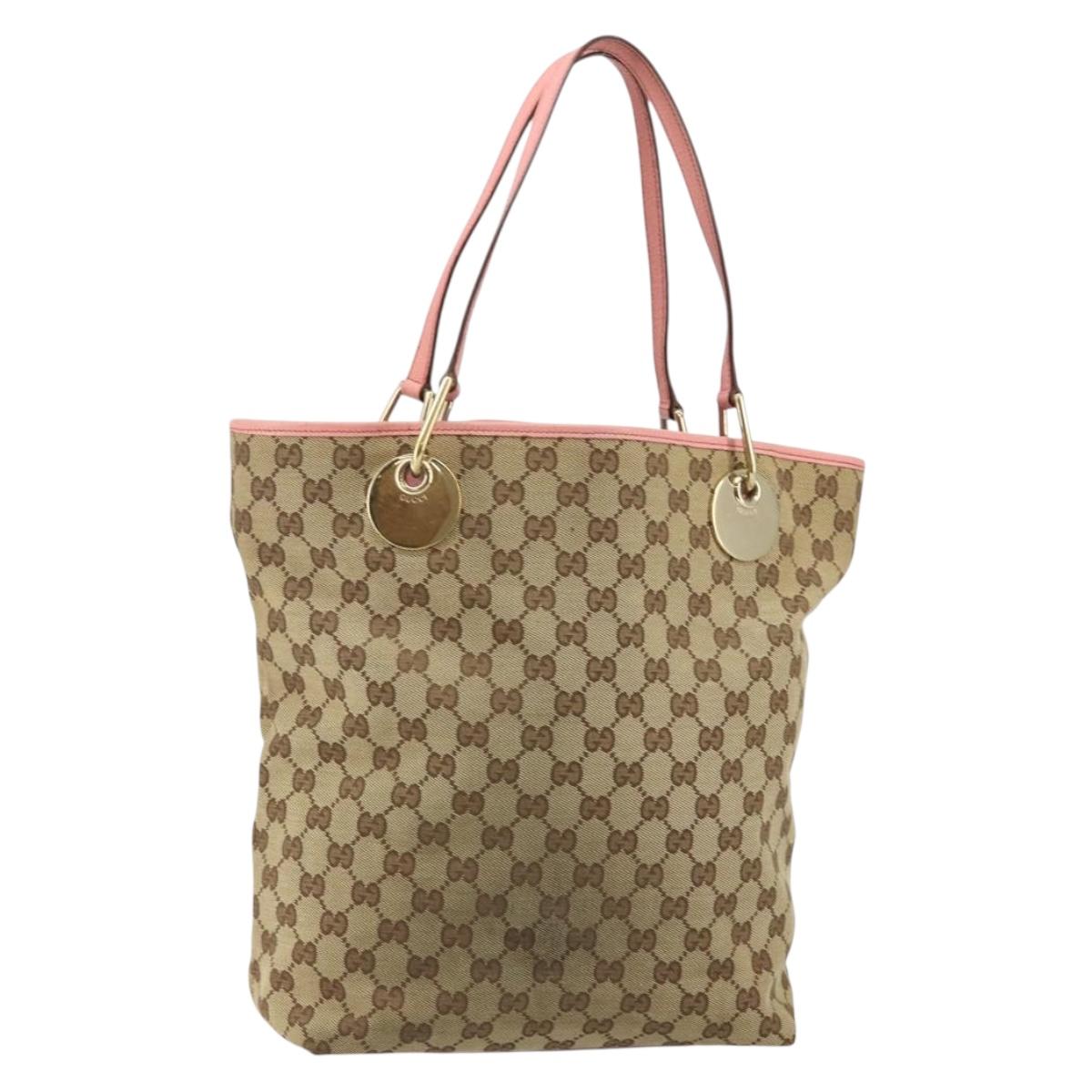GUCCI GG Canvas Tote Bag Beige Gold 120836 Auth th6332