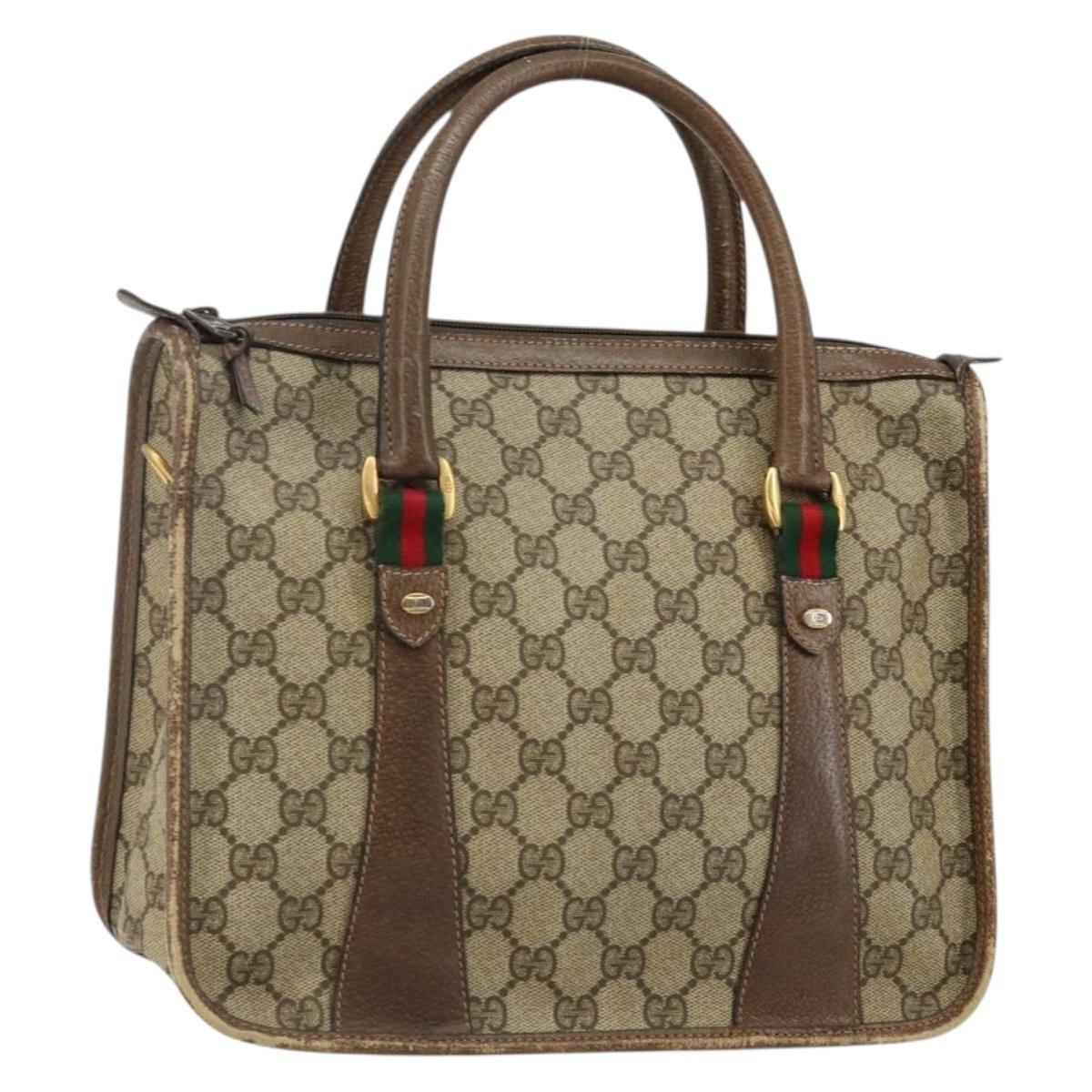 GUCCI GG Supreme Web Sherry Line Hand Bag PVC Beige 58 02 039 Auth th6355