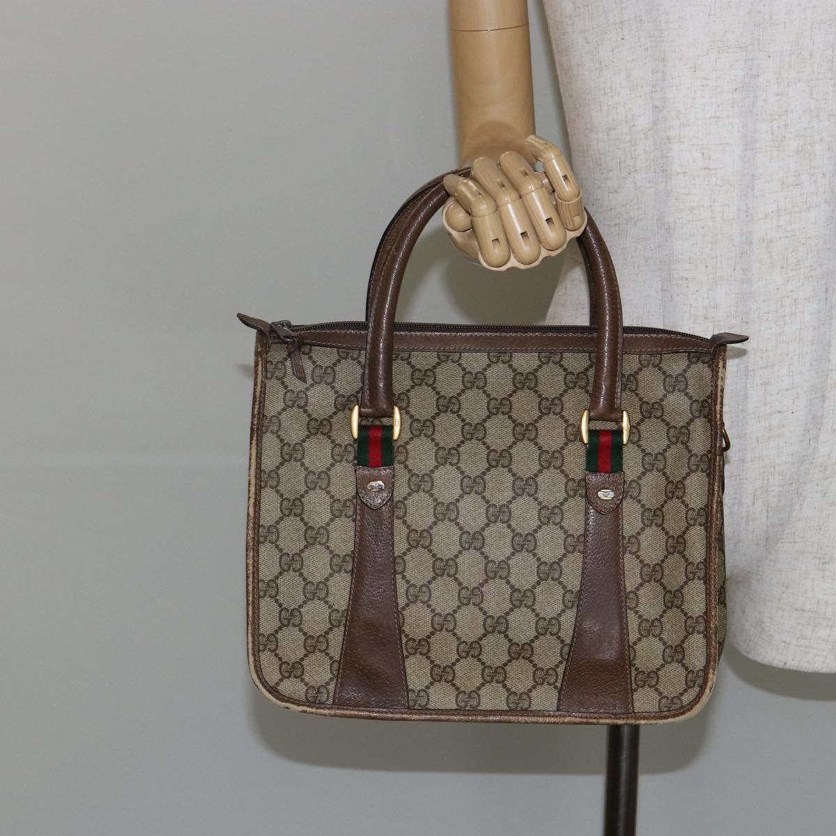 GUCCI GG Supreme Web Sherry Line Hand Bag PVC Beige 58 02 039 Auth th6355