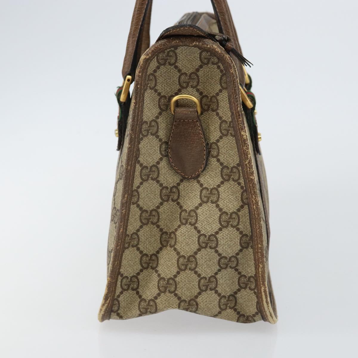 GUCCI GG Supreme Web Sherry Line Hand Bag PVC Beige 58 02 039 Auth th6355