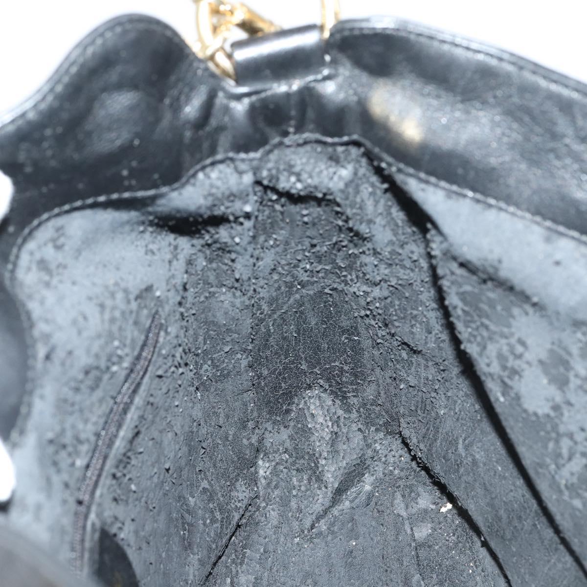 GUCCI Bamboo Hand Bag Leather 2way Black Gold 001 1638 Auth th6357