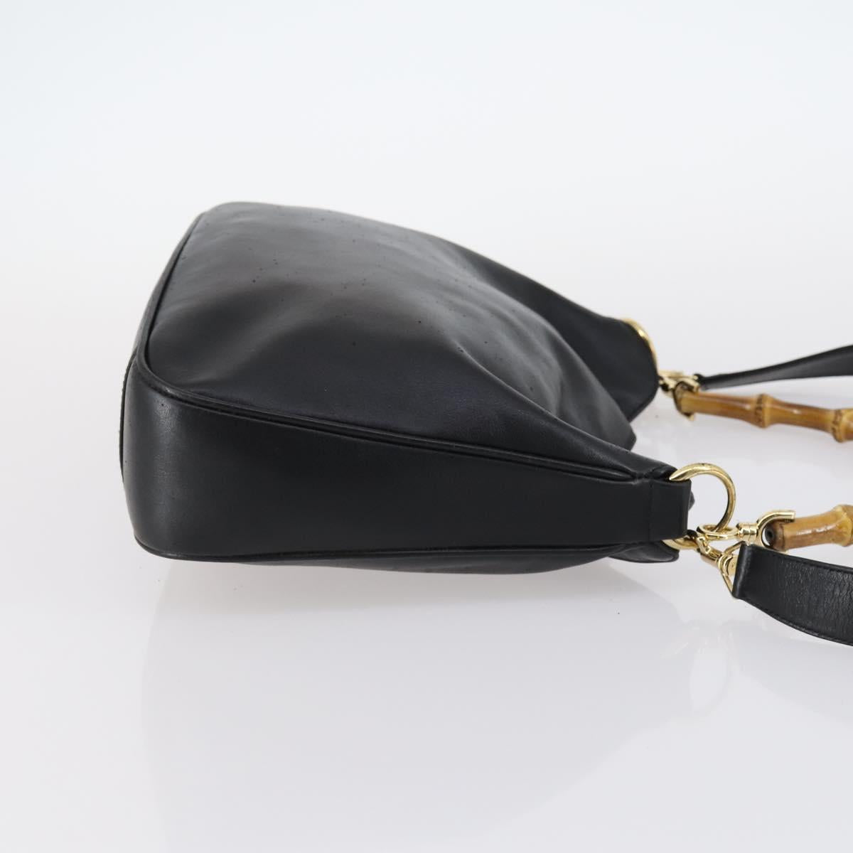 GUCCI Bamboo Hand Bag Leather 2way Black Gold 001 1638 Auth th6357