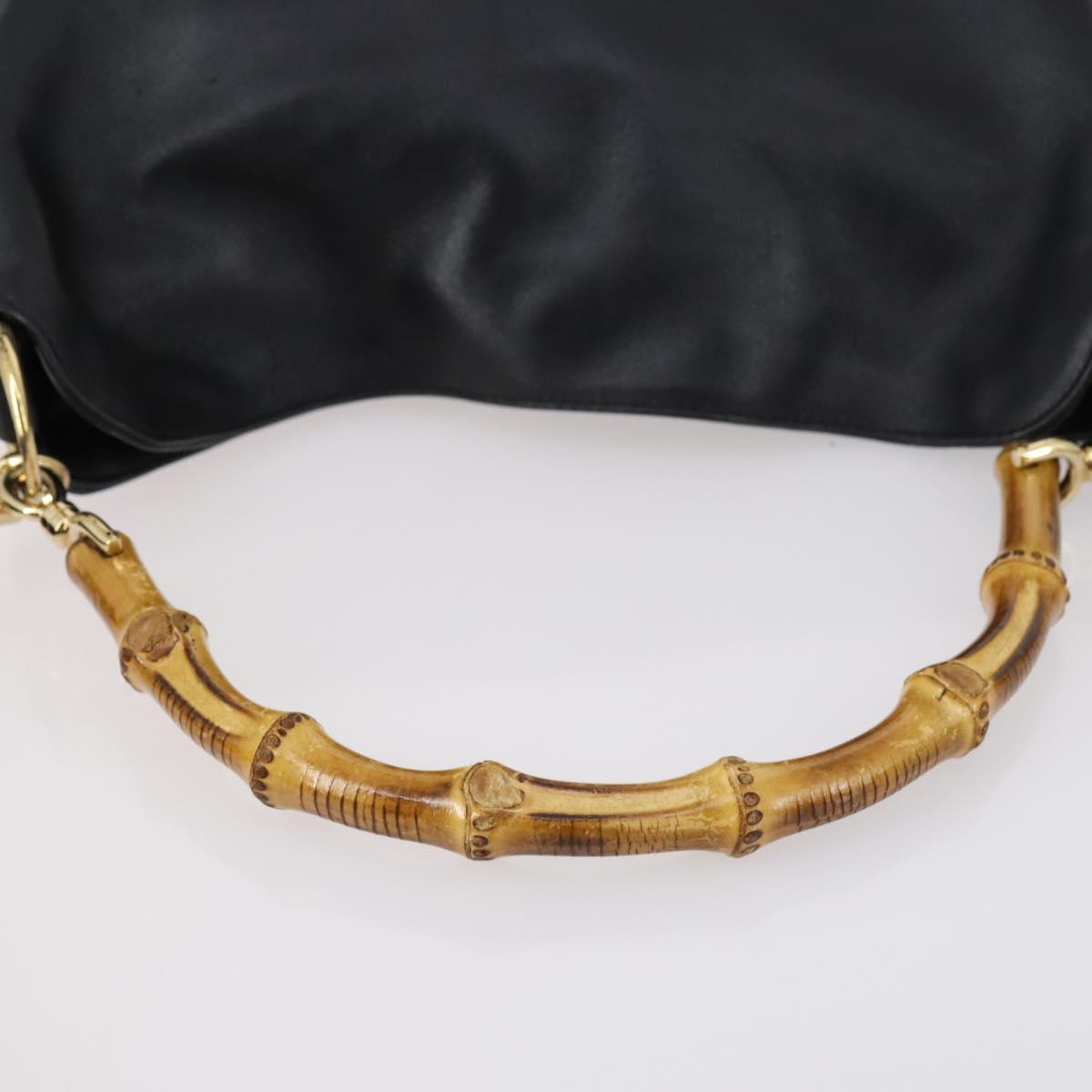 GUCCI Bamboo Hand Bag Leather 2way Black Gold 001 1638 Auth th6357
