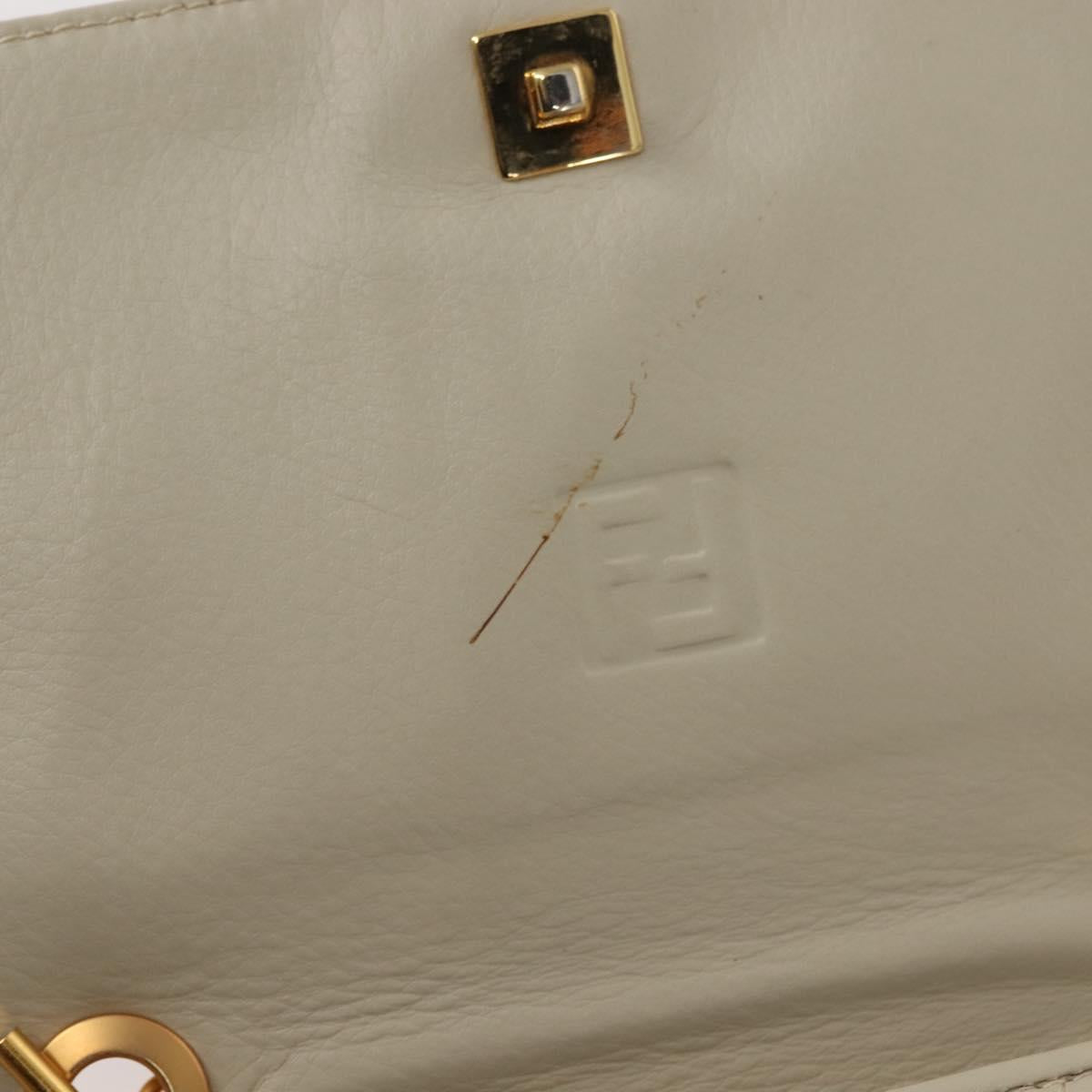 FENDI Hand Bag Leather Beige Gold Auth th6358