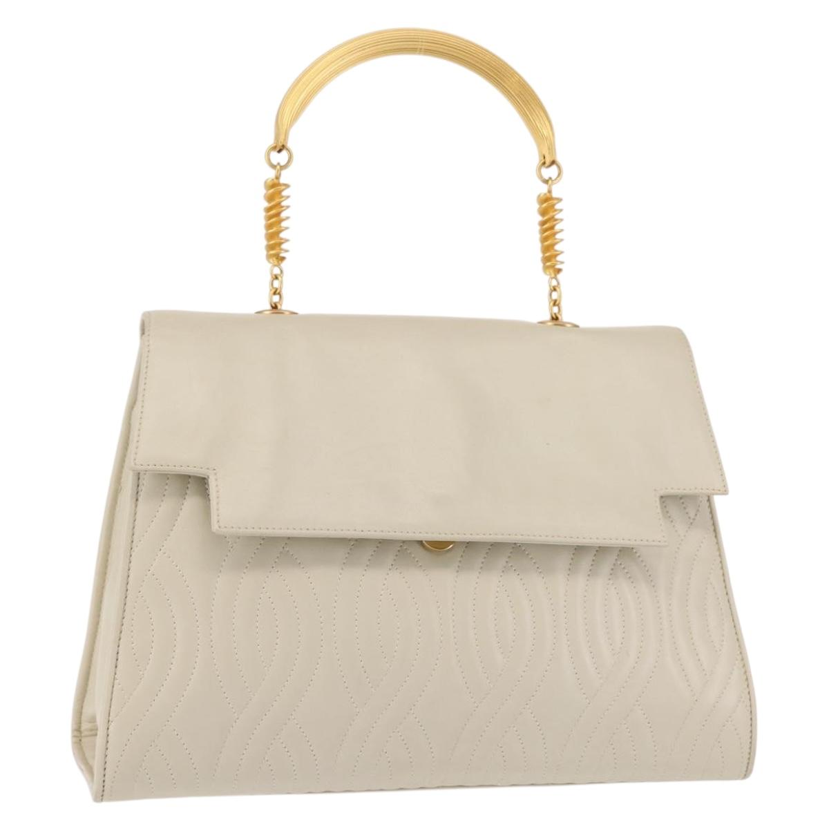 FENDI Hand Bag Leather Beige Gold Auth th6358
