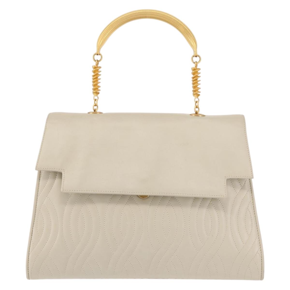 FENDI Hand Bag Leather Beige Gold Auth th6358
