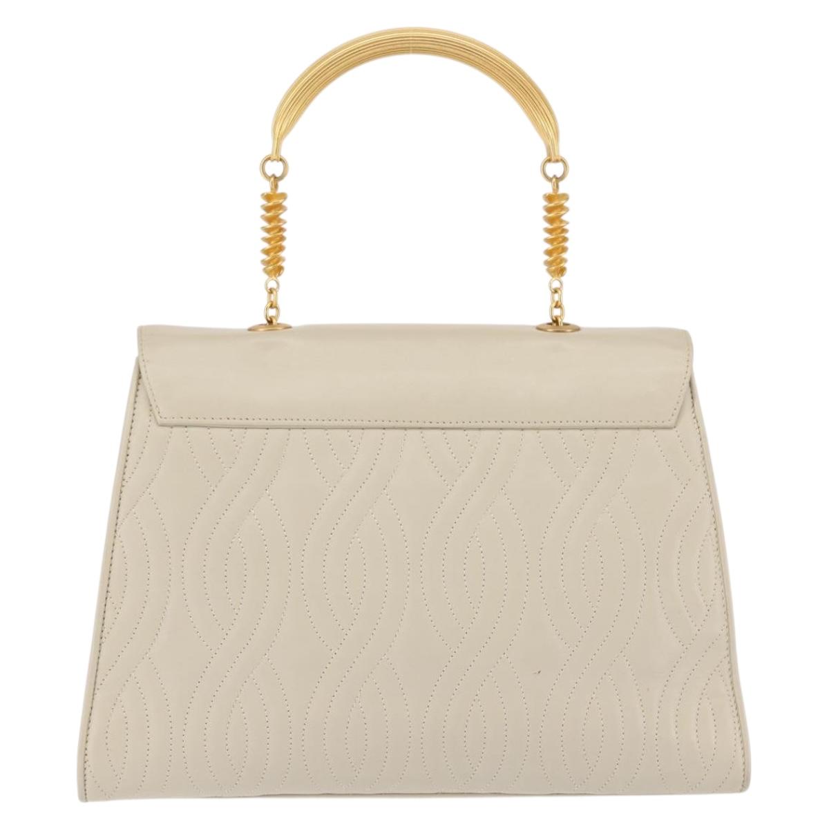 FENDI Hand Bag Leather Beige Gold Auth th6358