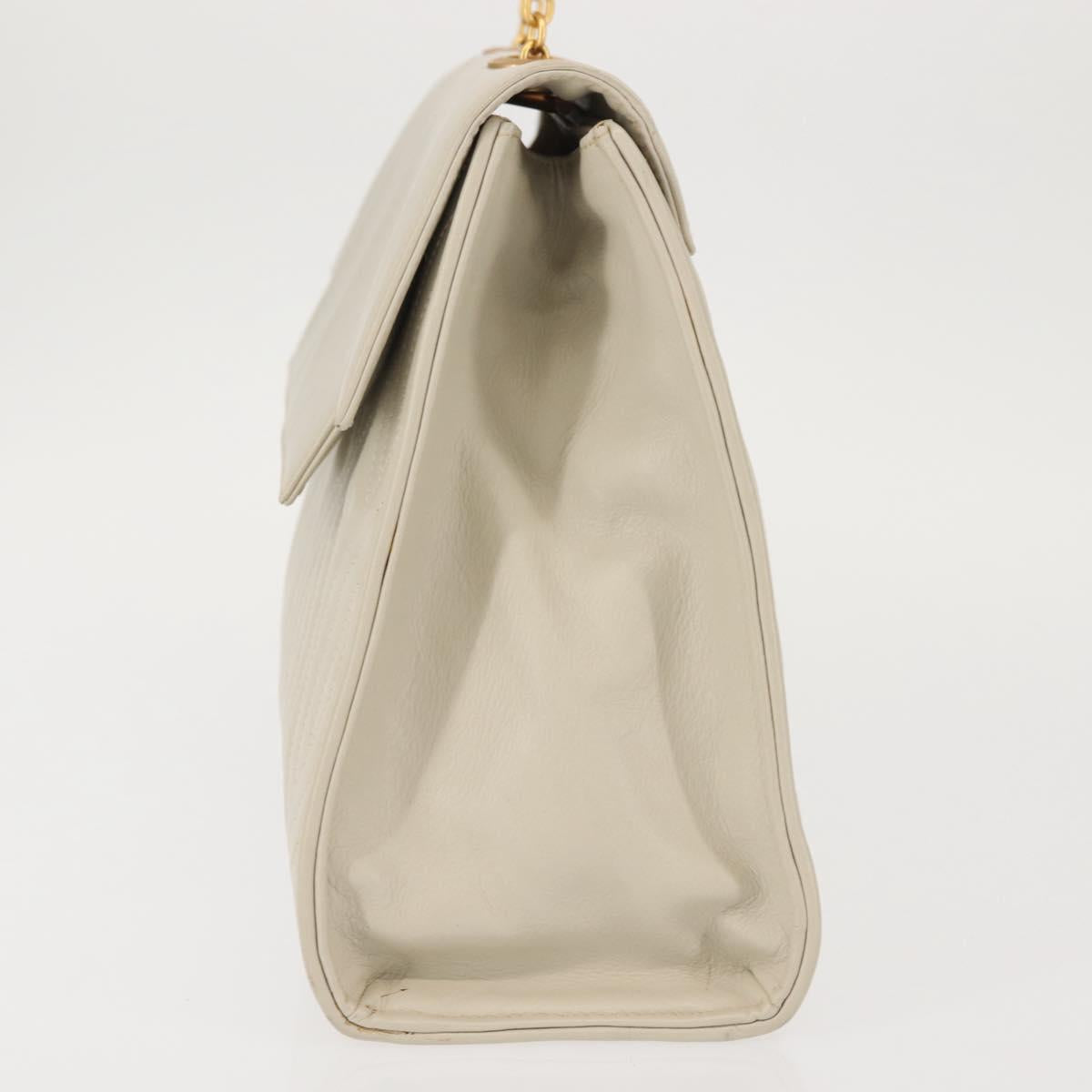 FENDI Hand Bag Leather Beige Gold Auth th6358