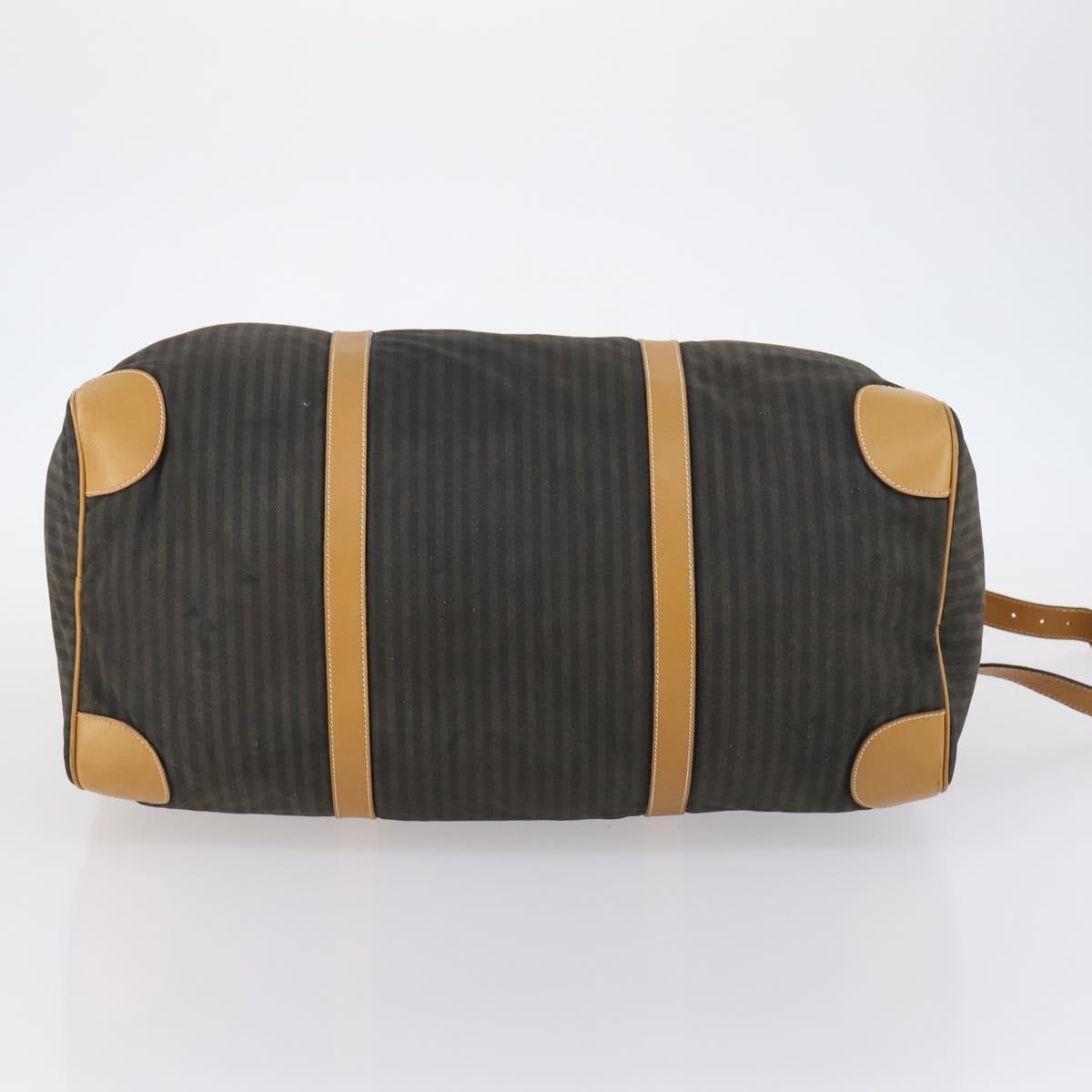 FENDI Pecan Canvas Boston Bag Coated Canvas 2way Black Brown Auth th6359