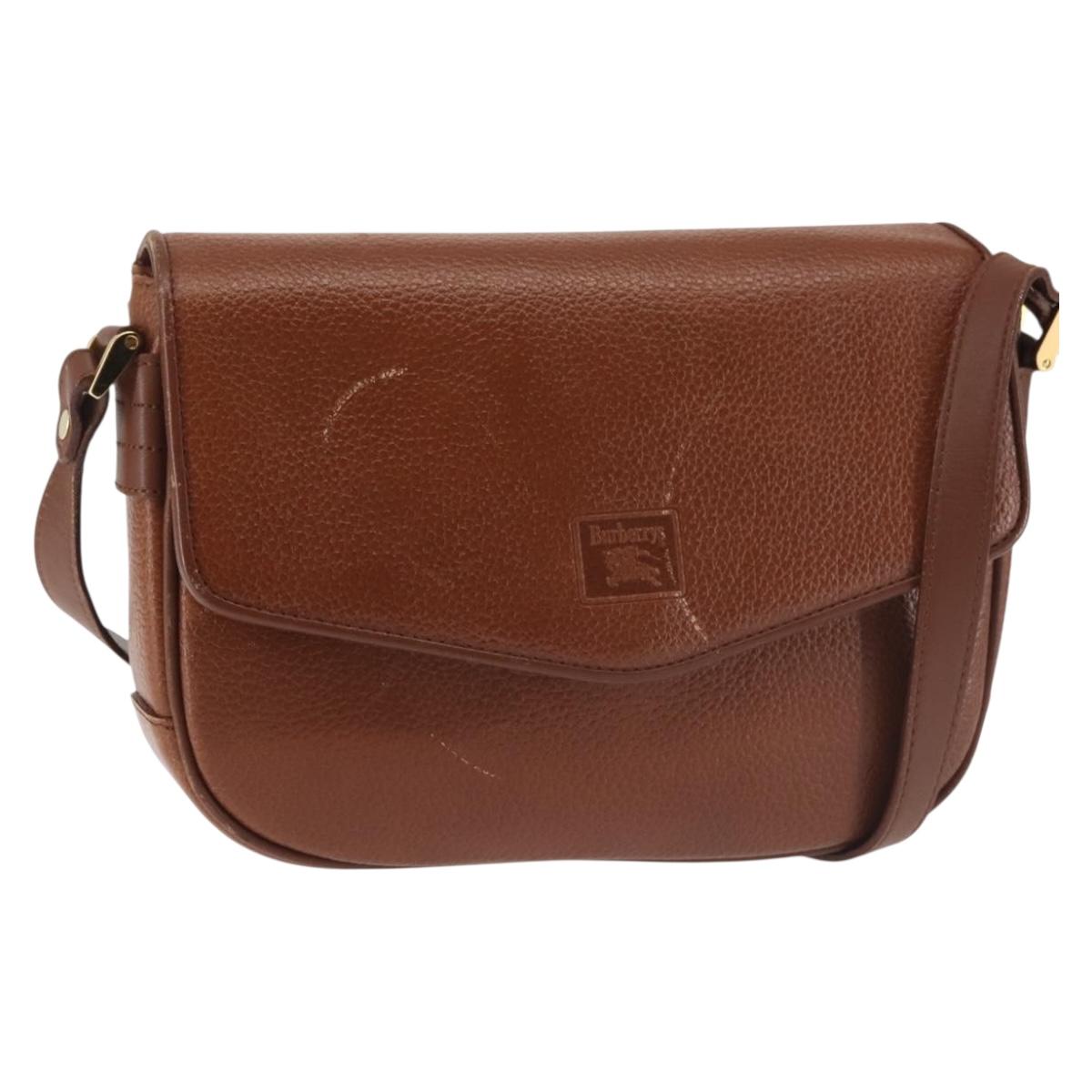 Burberrys Shoulder Bag Leather Brown Gold Auth th6364