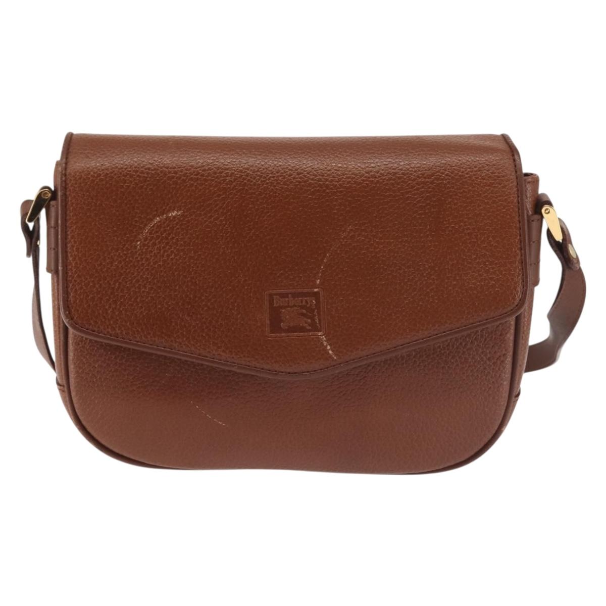 Burberrys Shoulder Bag Leather Brown Gold Auth th6364