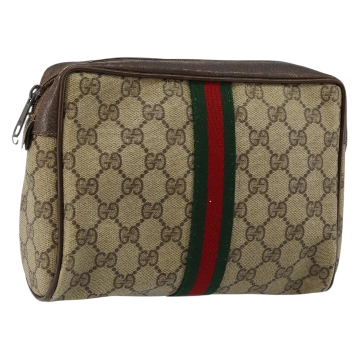 GUCCI GG Supreme Web Sherry Line Clutch Bag PVC Beige Red 75 01 012 Auth th6368