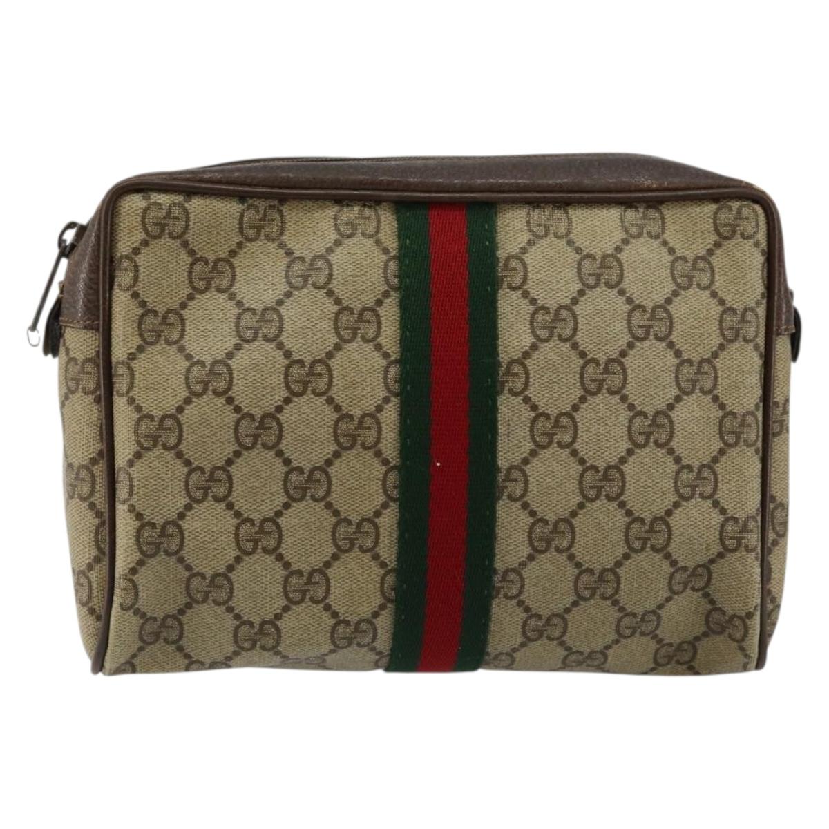 GUCCI GG Supreme Web Sherry Line Clutch Bag PVC Beige Red 75 01 012 Auth th6368